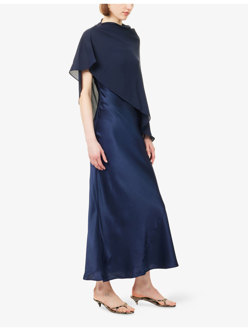 Lilibeth Sheer-Cape Silk Midi Dress 3