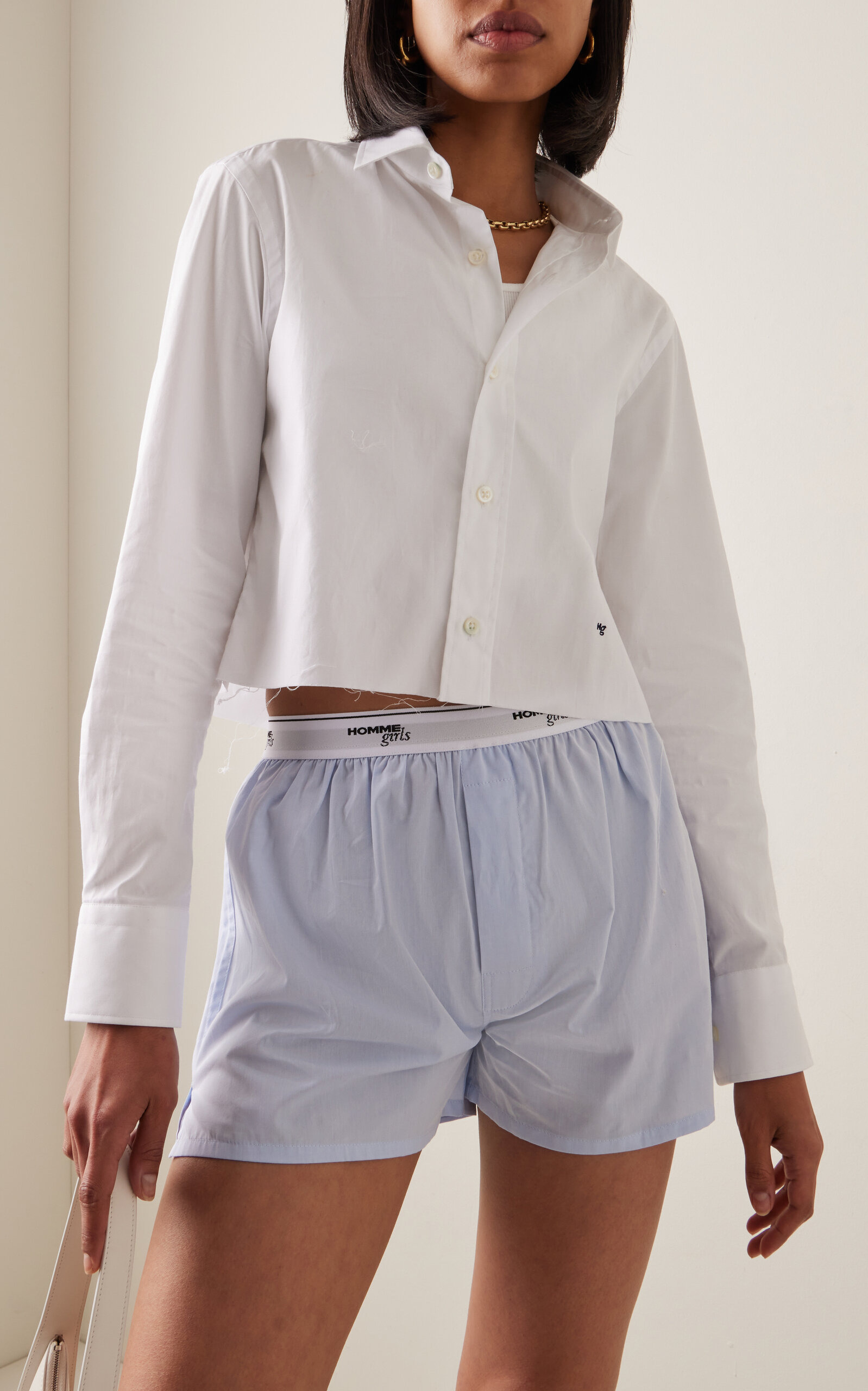 Cropped Cotton Shirt white - 2