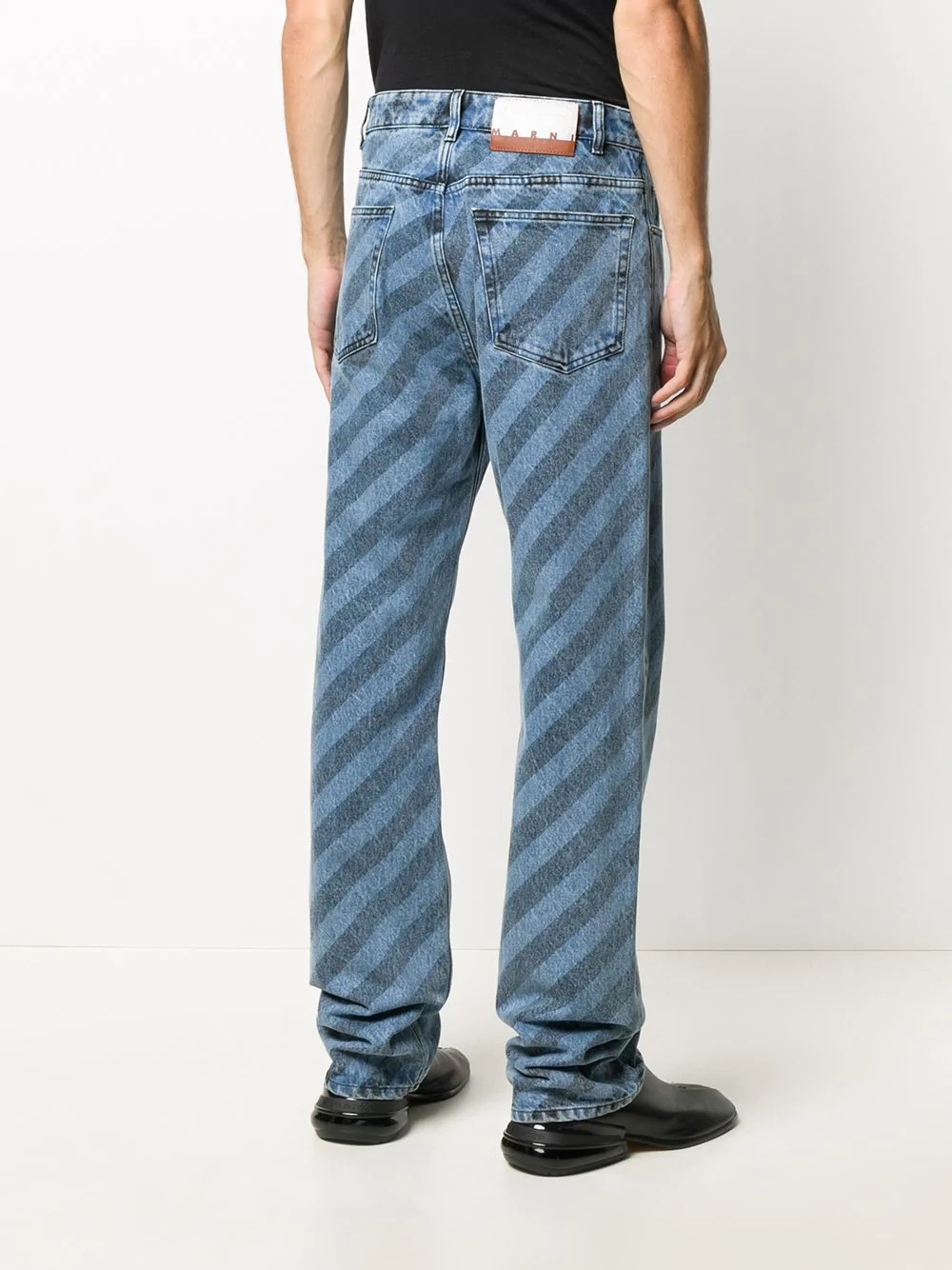 diagonal stripes straight jeans - 4