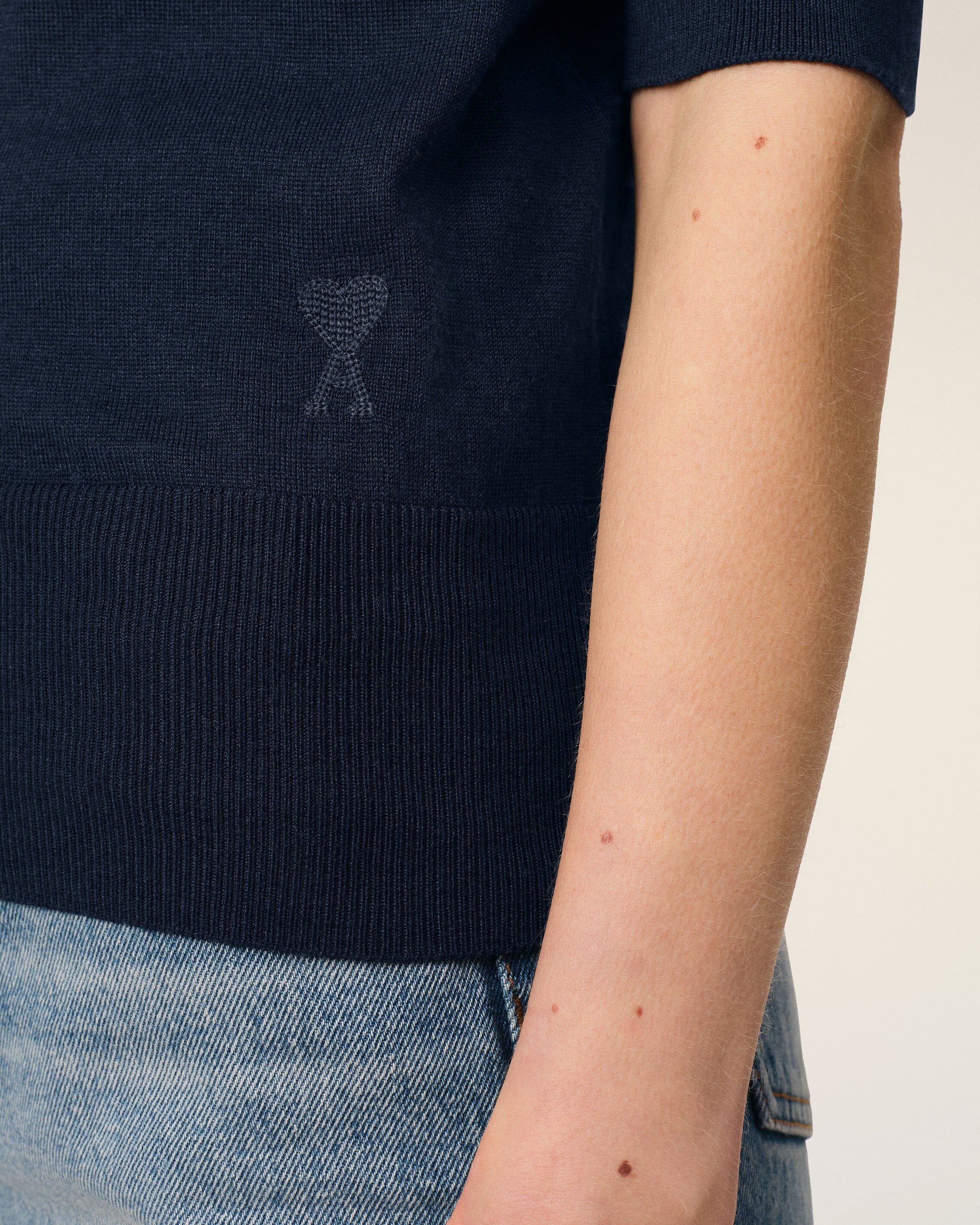 NAVY WOOL SILK TONAL AMI DE COEUR POLO - 4