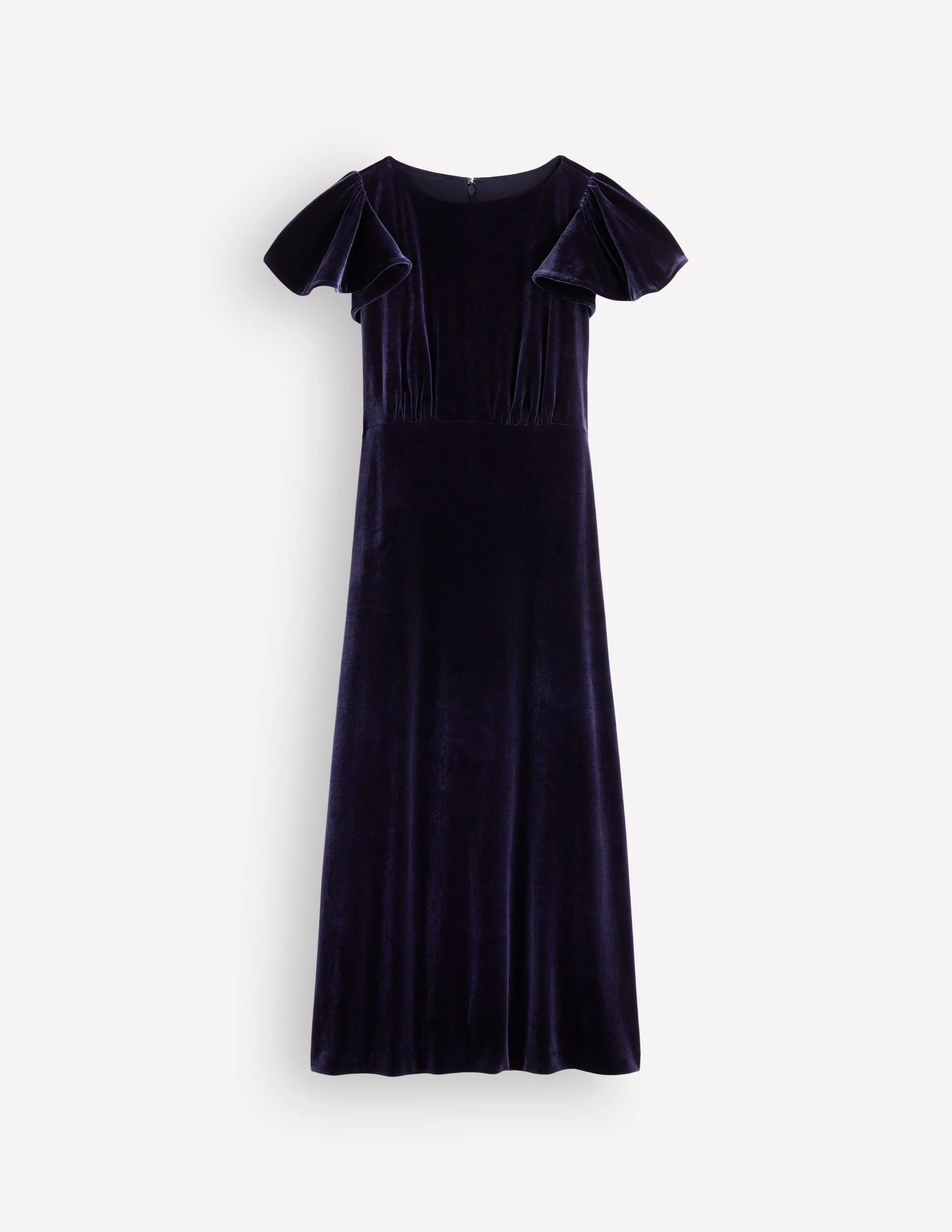 Draped Sleeve Velvet Dress-Navy - 1