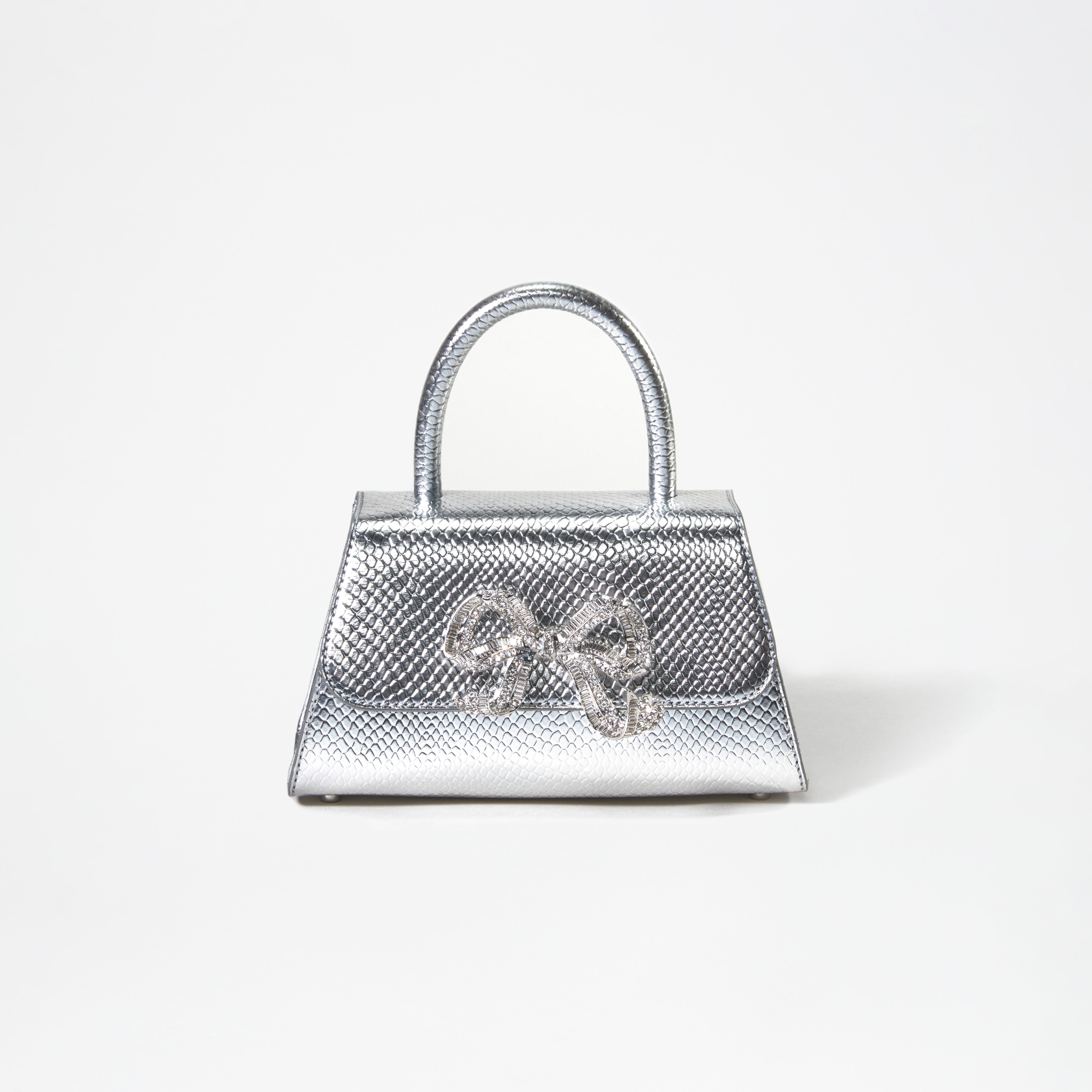 Silver Python Diamante Bow Mini Bag - 1