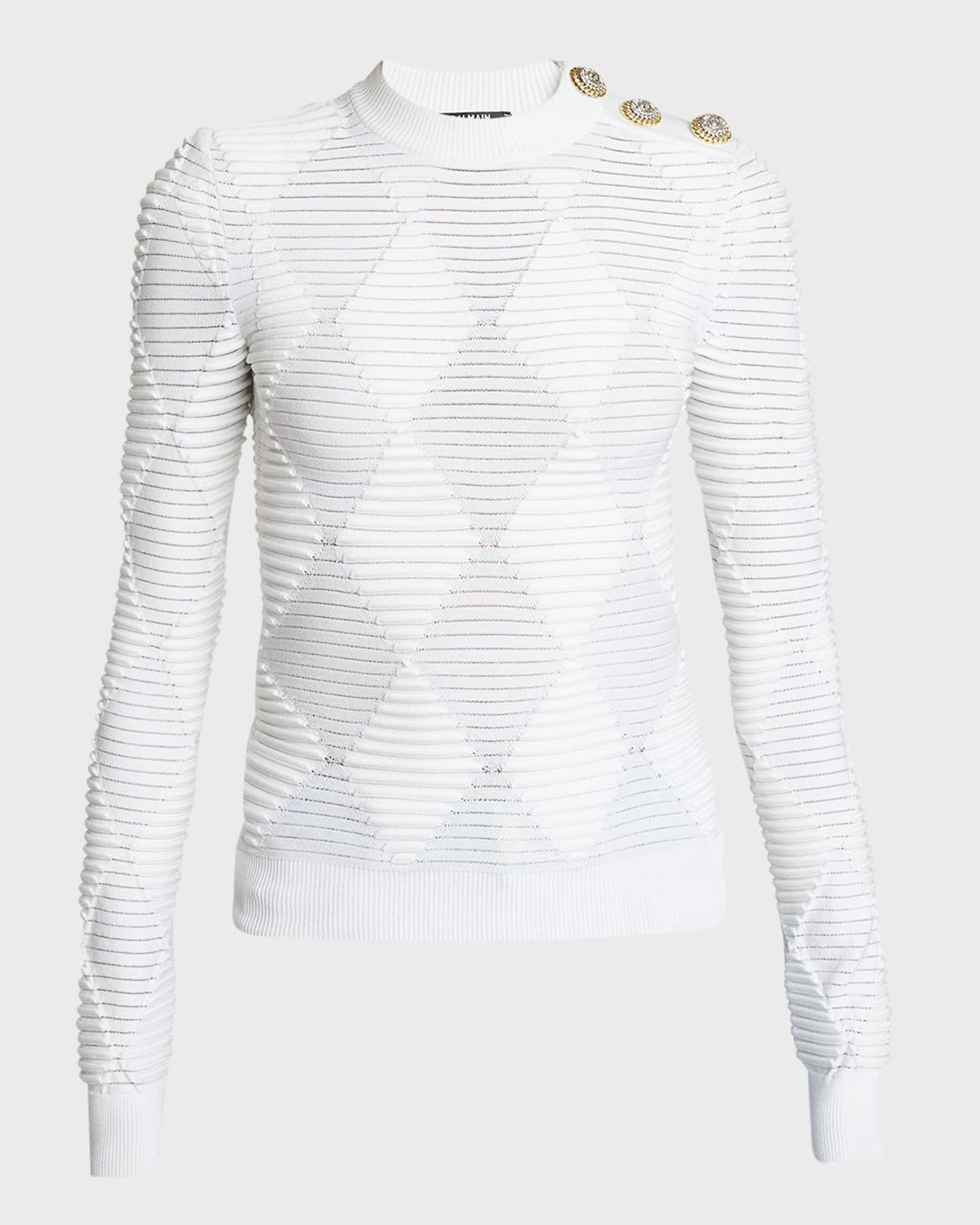 Long-Sleeve Three-Button Diamond Textured Knit Top - 1