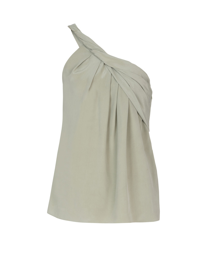 Draped one-shoulder silk crepe top 1