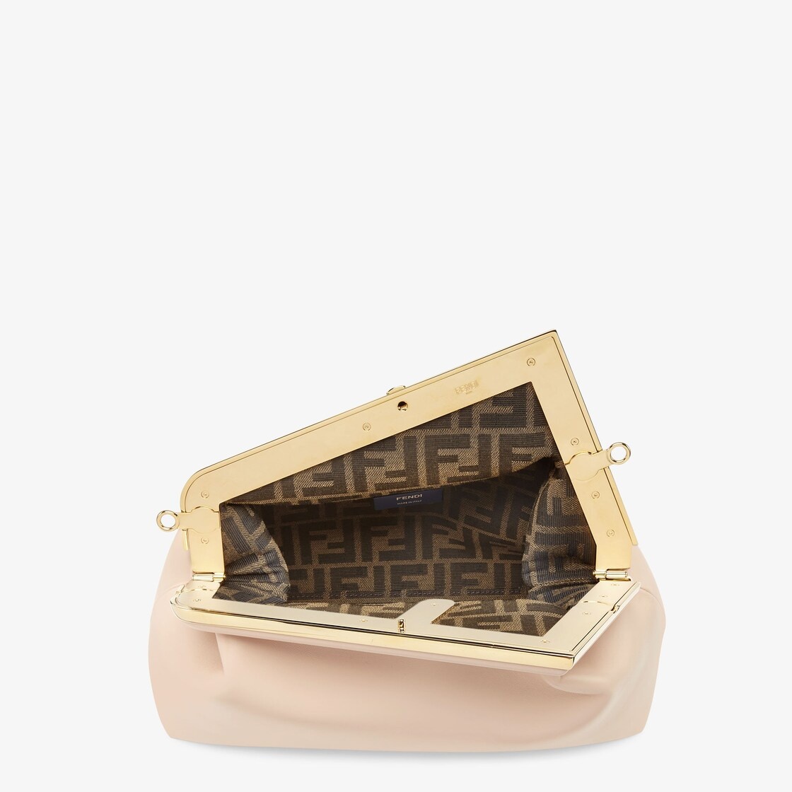 Medium Fendi First bag made of soft, pale pink nappa leather with an oversized metal F clasp bound i - 4