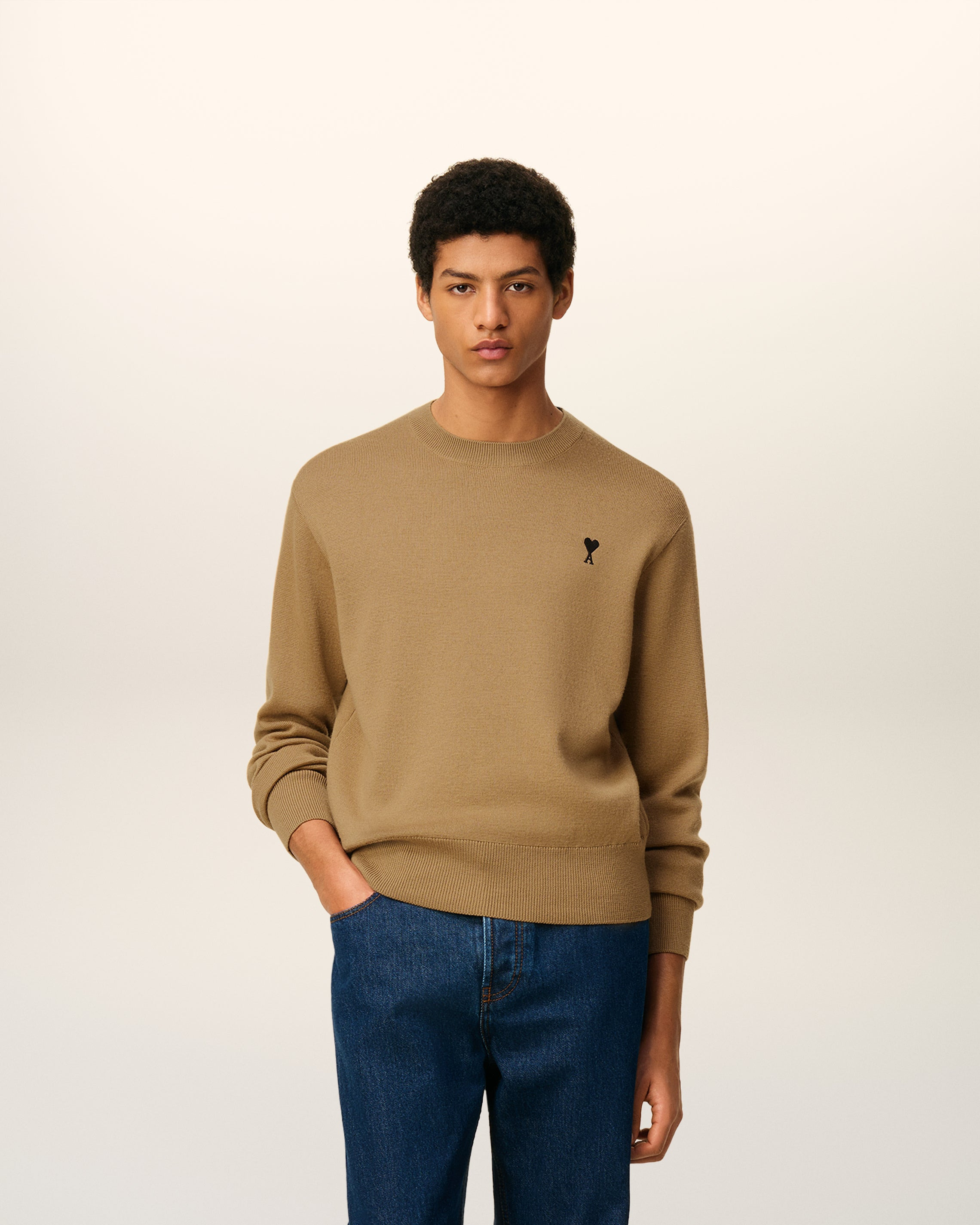 BROWN WOOL AMI DE COEUR CREWNECK SWEATER - 2