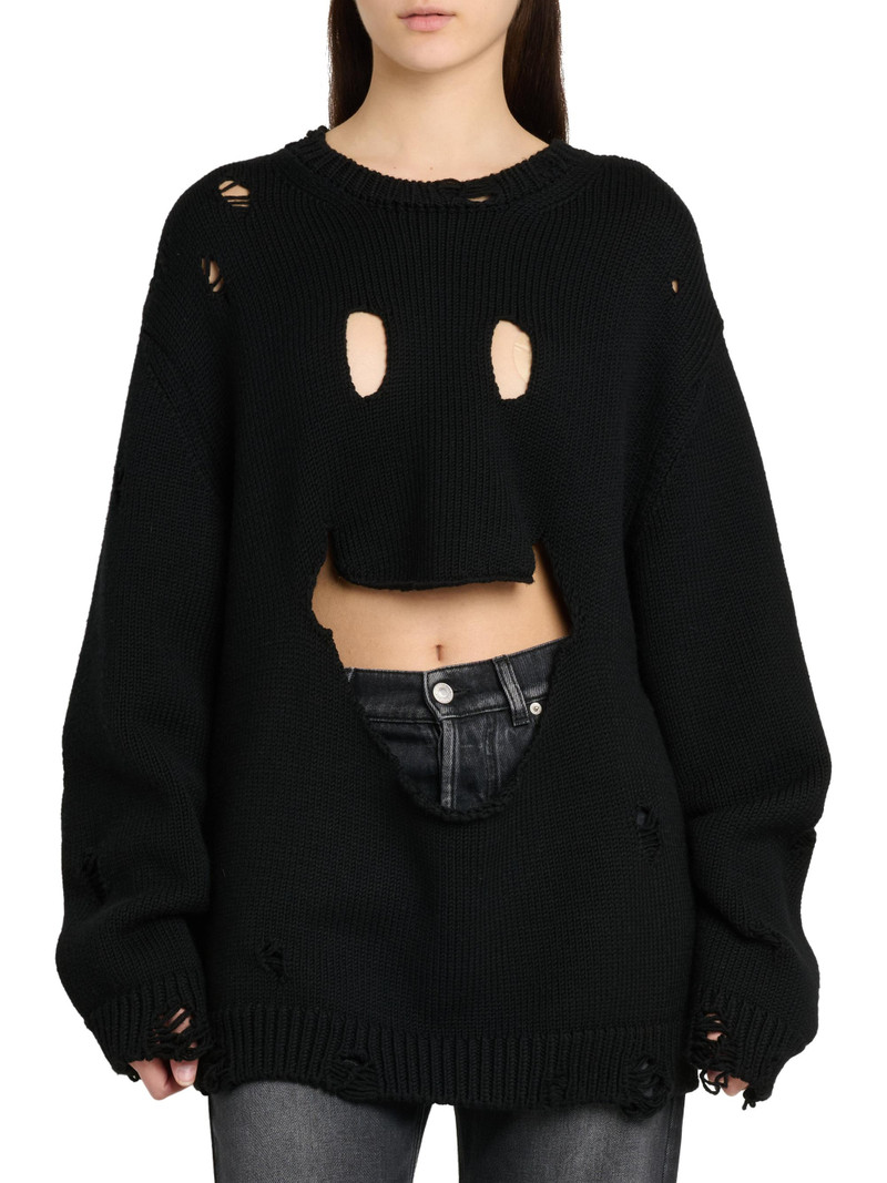 Women's Smile Cut-Out Wool Oversized Sweater - Black 3