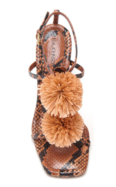 ULLA JOHNSON Isolde Python-Effect Leather Pom Pom Sandals orange outlook