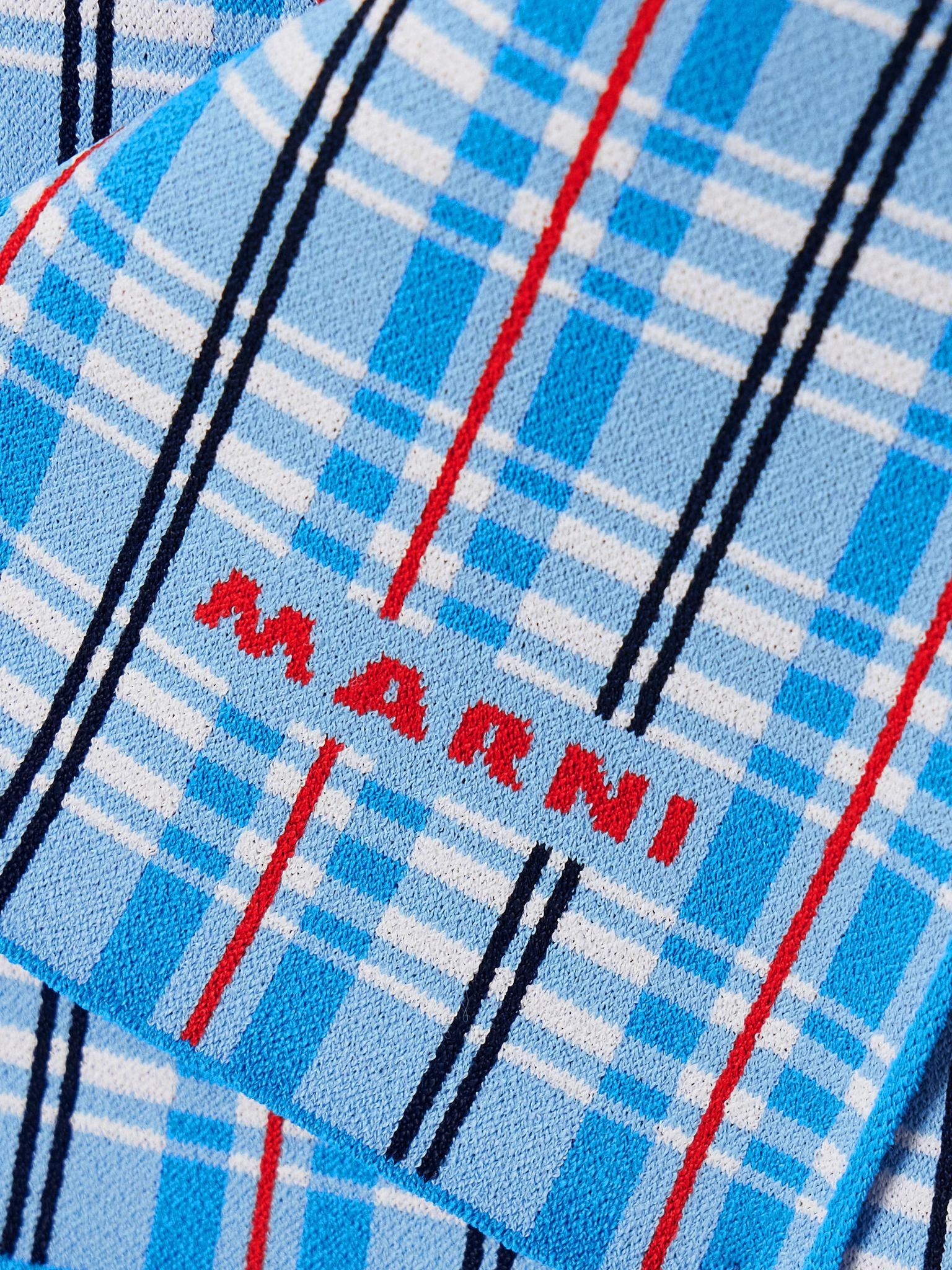 Wrap-effect checked stretch-knit mini skirt Blue - 4