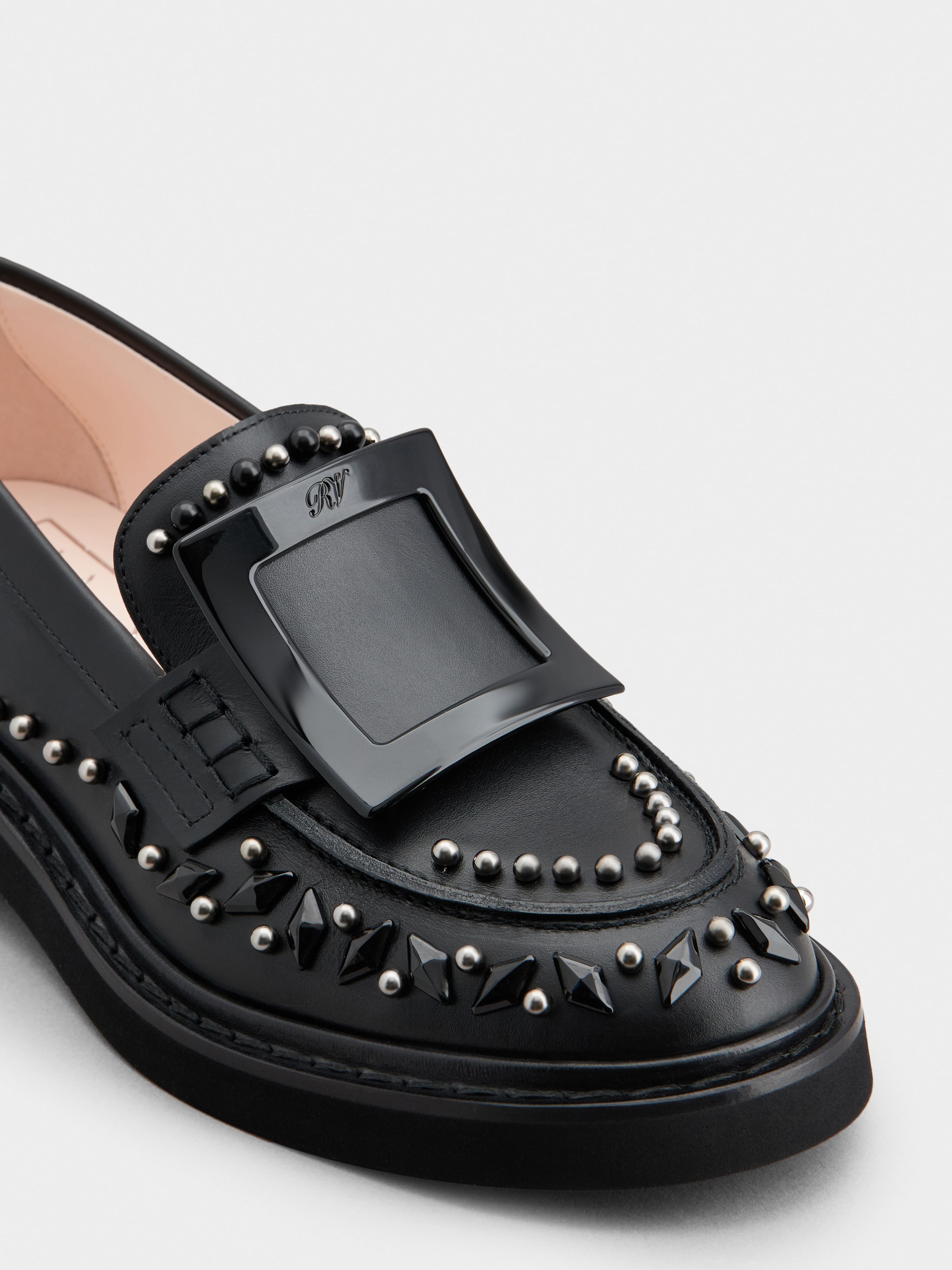 Viv' Rangers Studs Lacquered Buckle Loafers in Leather - 3