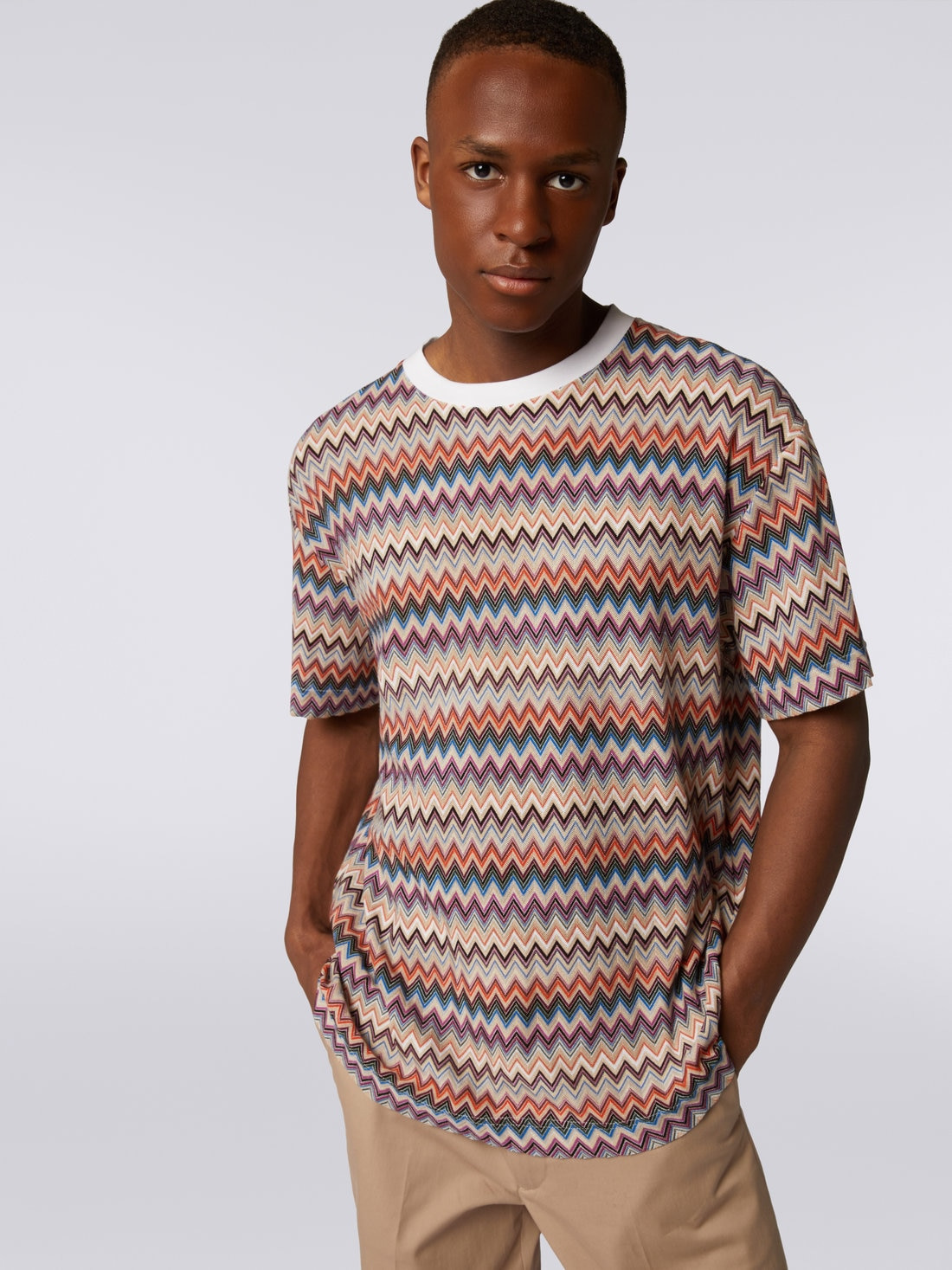 Cotton and viscose chevron crew-neck T-shirt - 5