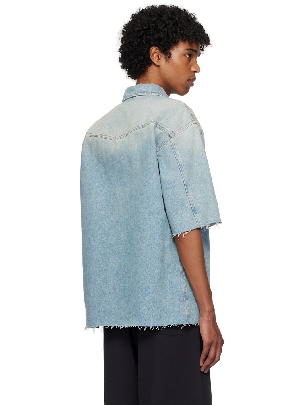 Blue Short Sleeve Denim Shirt - 3