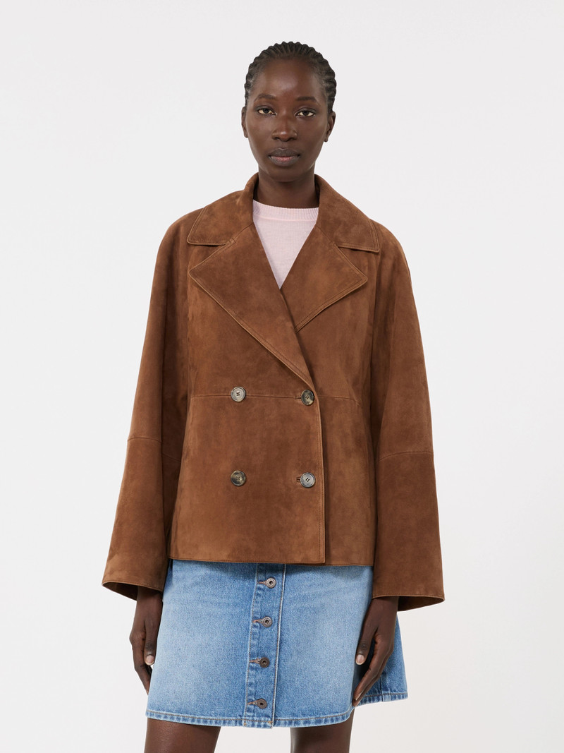 Double-breasted suede jacket - TOBACCO 3