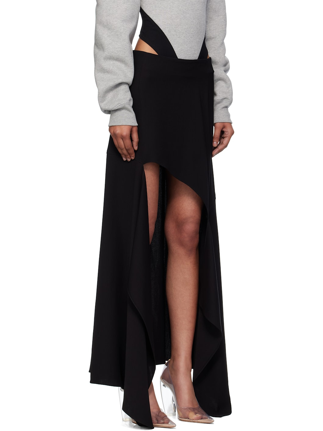 Black Asymmetrical Cascading Maxi Skirt - 2