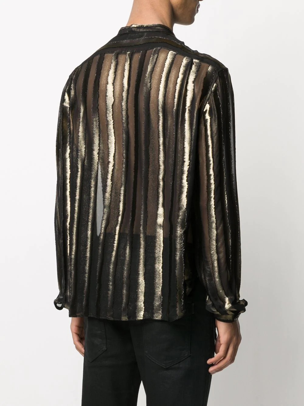 sheer-stripe long-sleeved shirt - 4