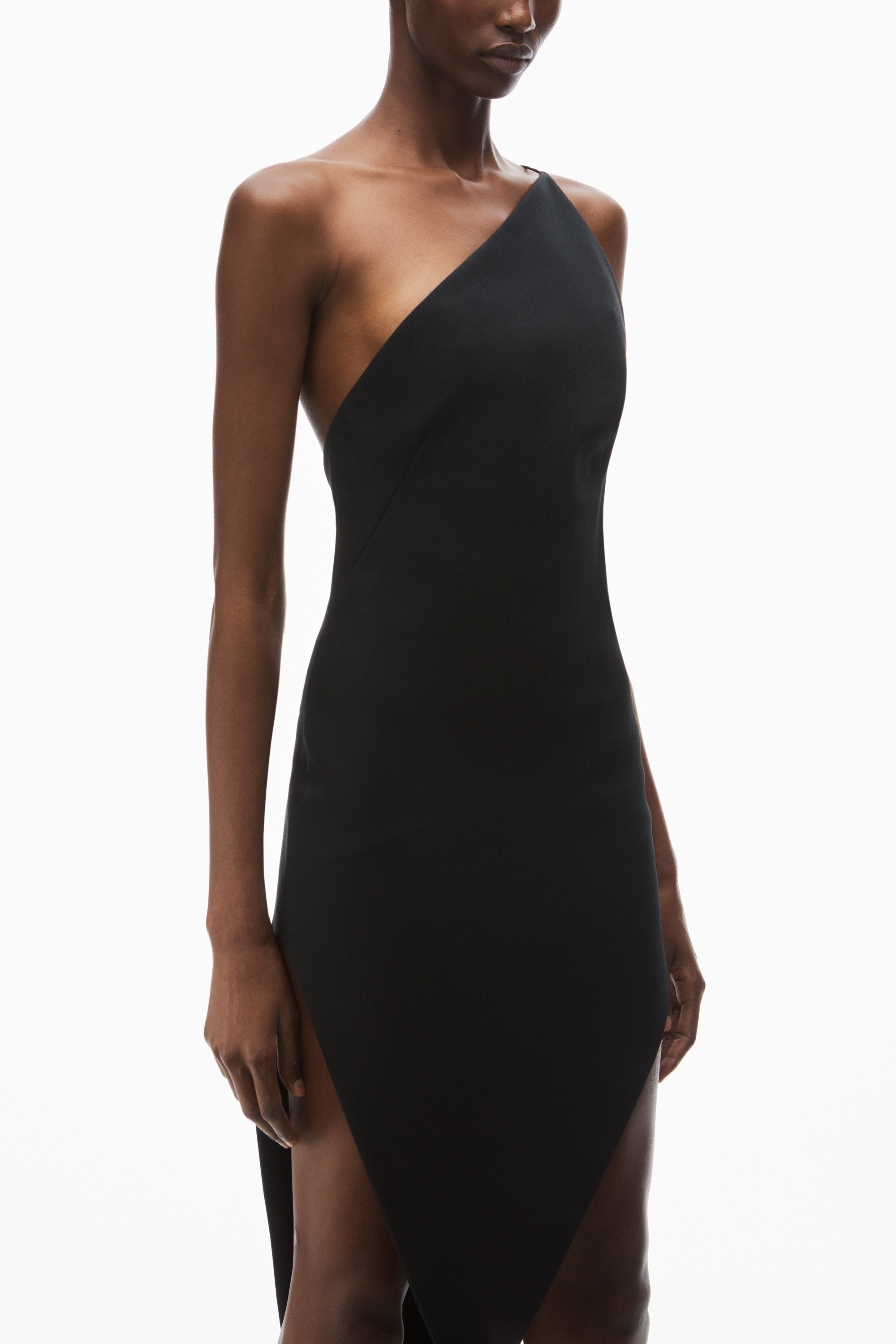 asymmetric slit maxi dress in wool twill - 3