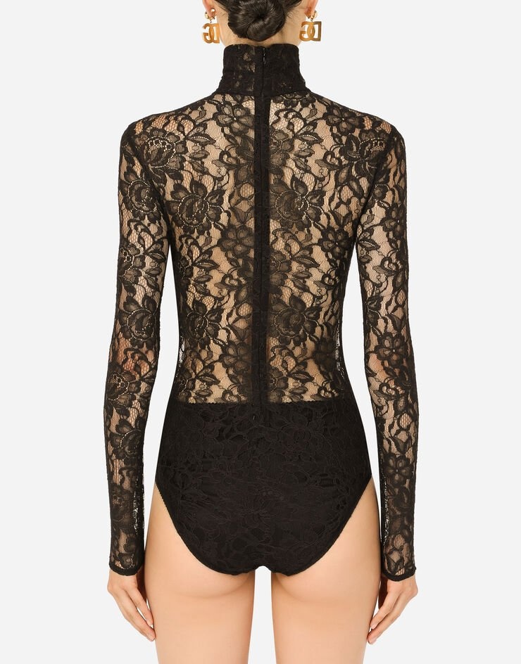 Long-sleeved tulle and lace bodysuit - 2