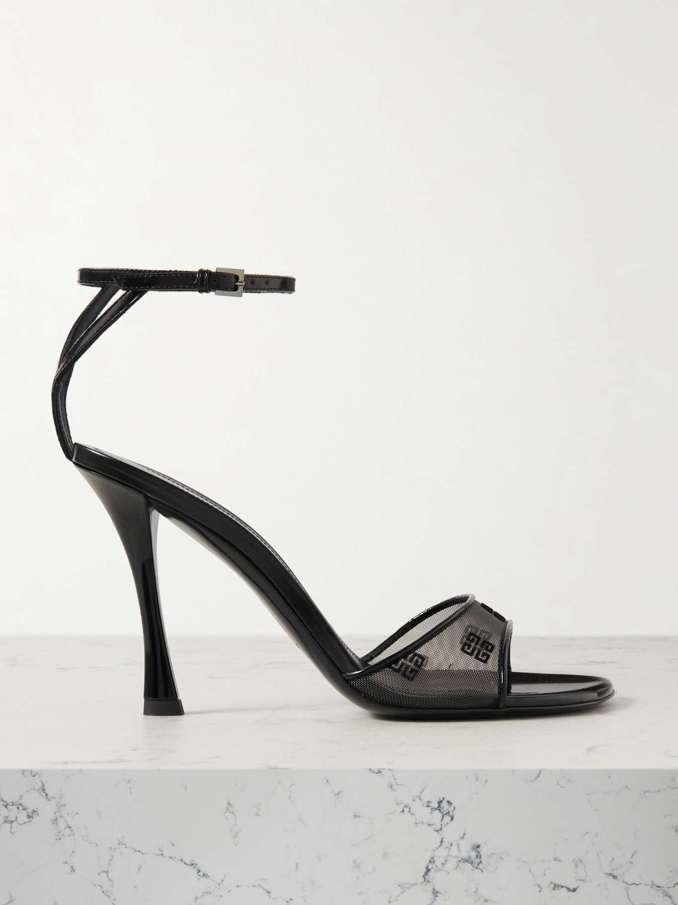 Patent leather-trimmed devoré-mesh sandals - 1