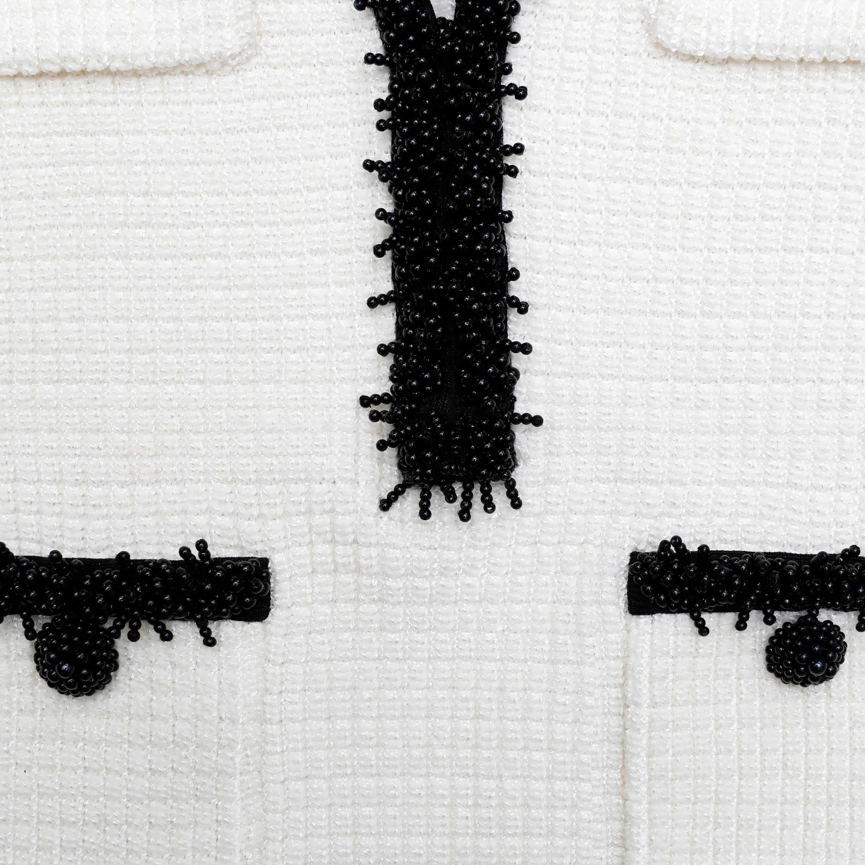 White Pearl Trim Knit Mini Dress - 5