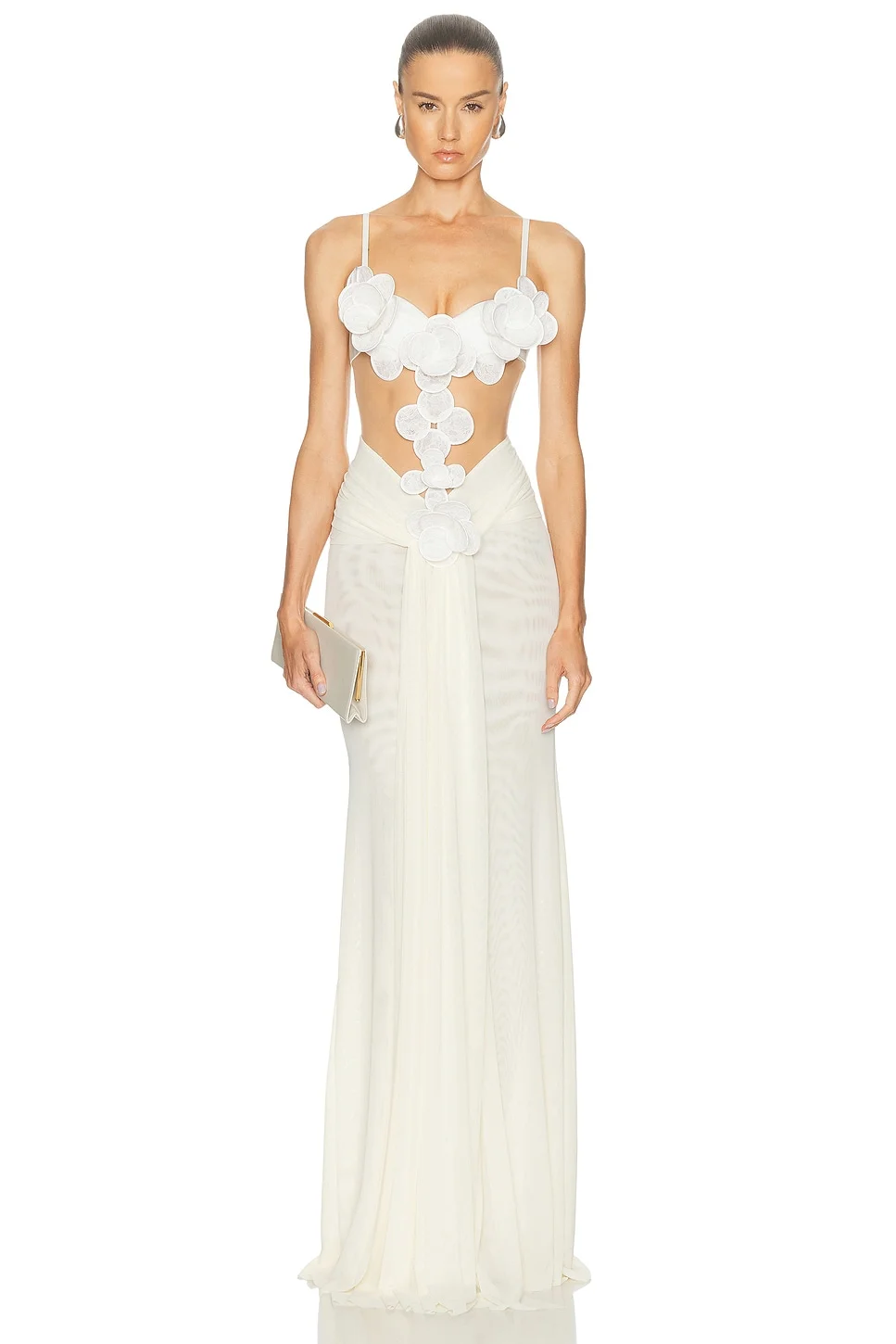 3D Flower Embroidered Mesh Gown - 1