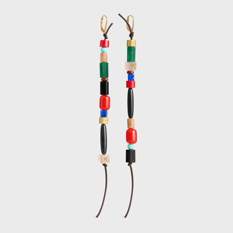 CELINE ÉTÉ CELINE LONG EARRINGS IN GLASS BEADS, STONES, COTTON AND BRASS WITH GOLD FINISH outlook