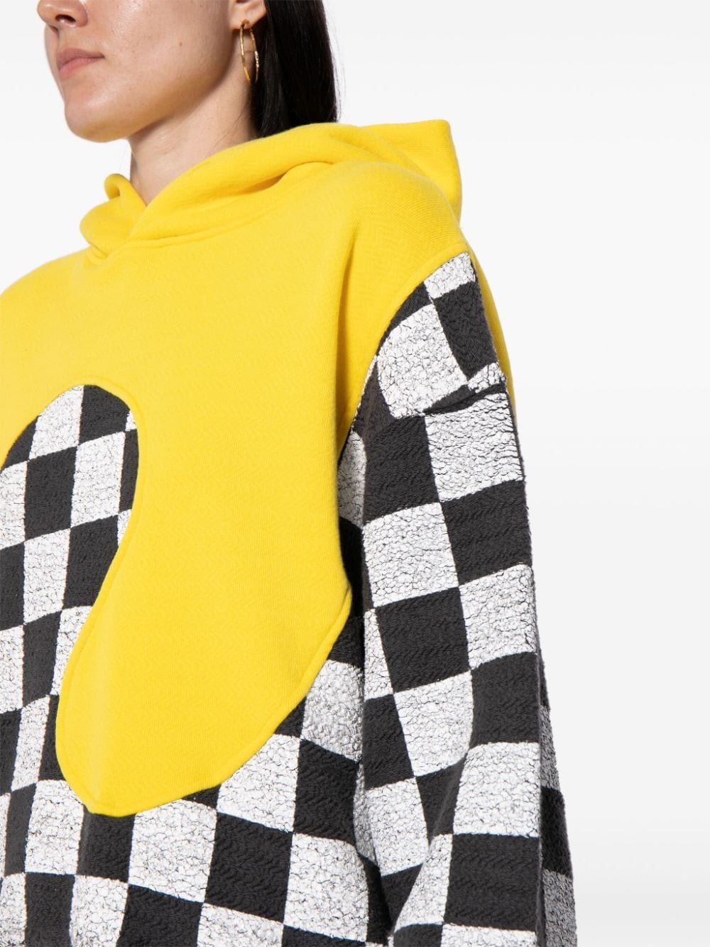 check-pattern panelled cotton hoodie - 5