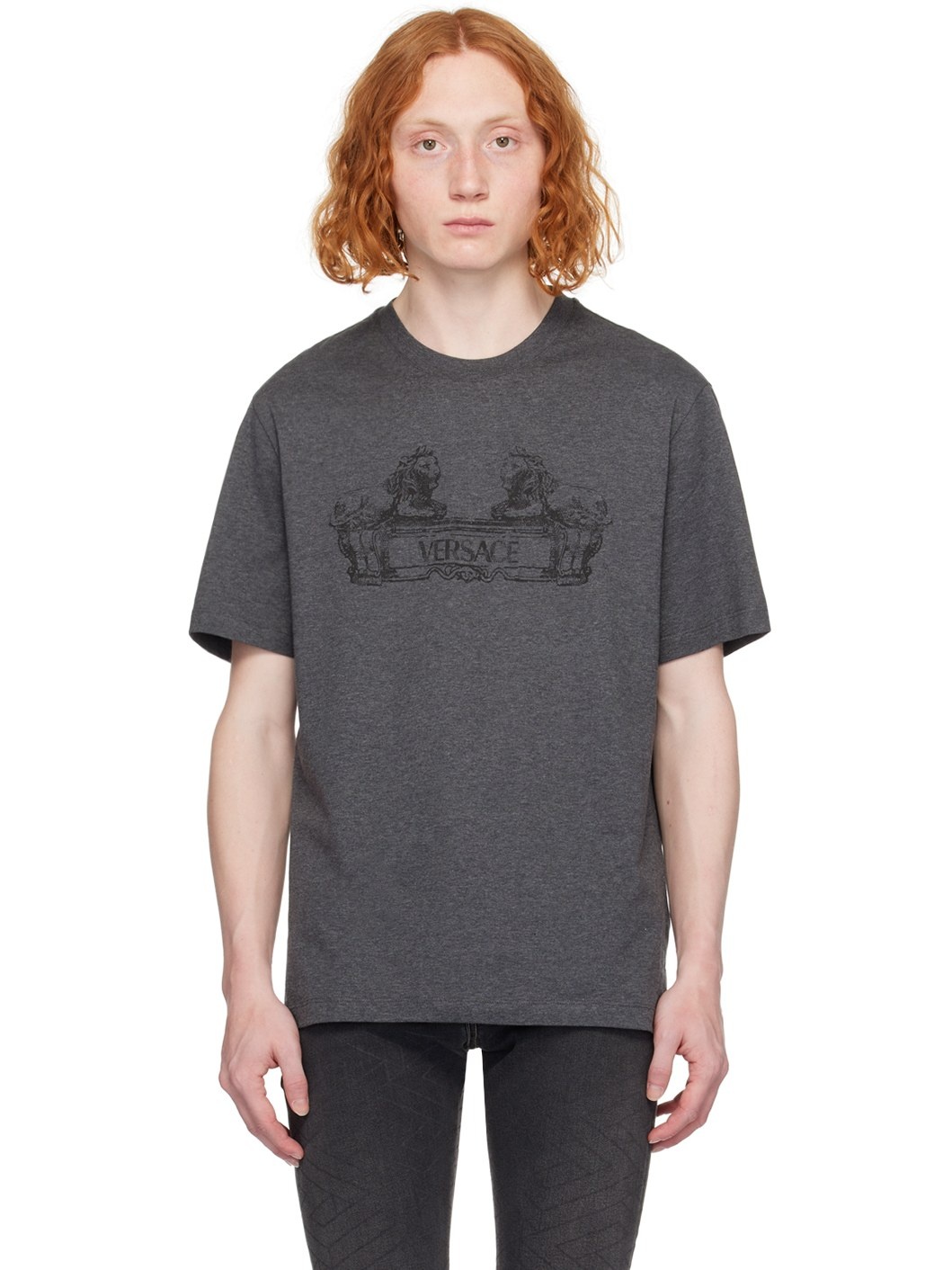 【関税＆送料込み】Versace Versace Cartouche T-Shirt In Seq VERSACE Gray Cartouche T-Shirt | ssense | REVERSIBLE