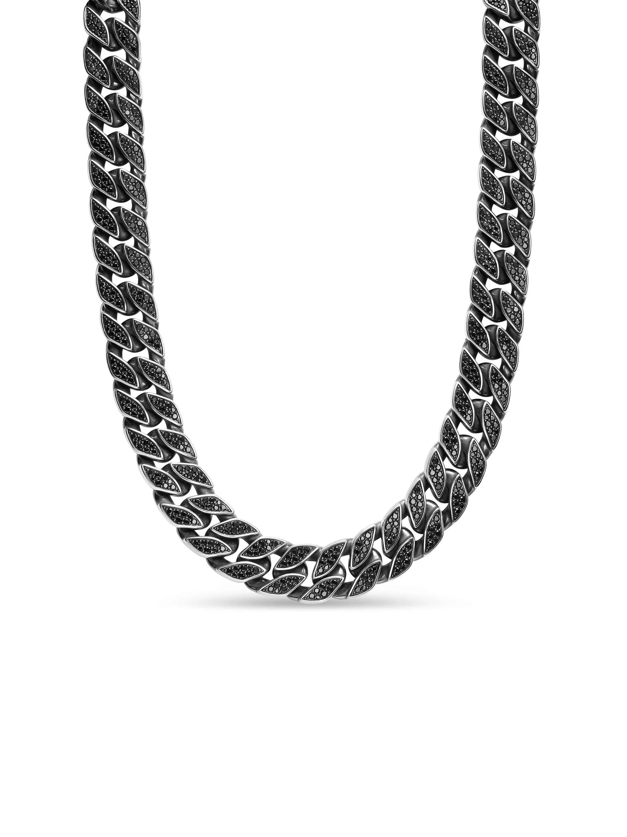 Men's Curb Chain Necklace in Sterling Silver - Black Diamond - 1