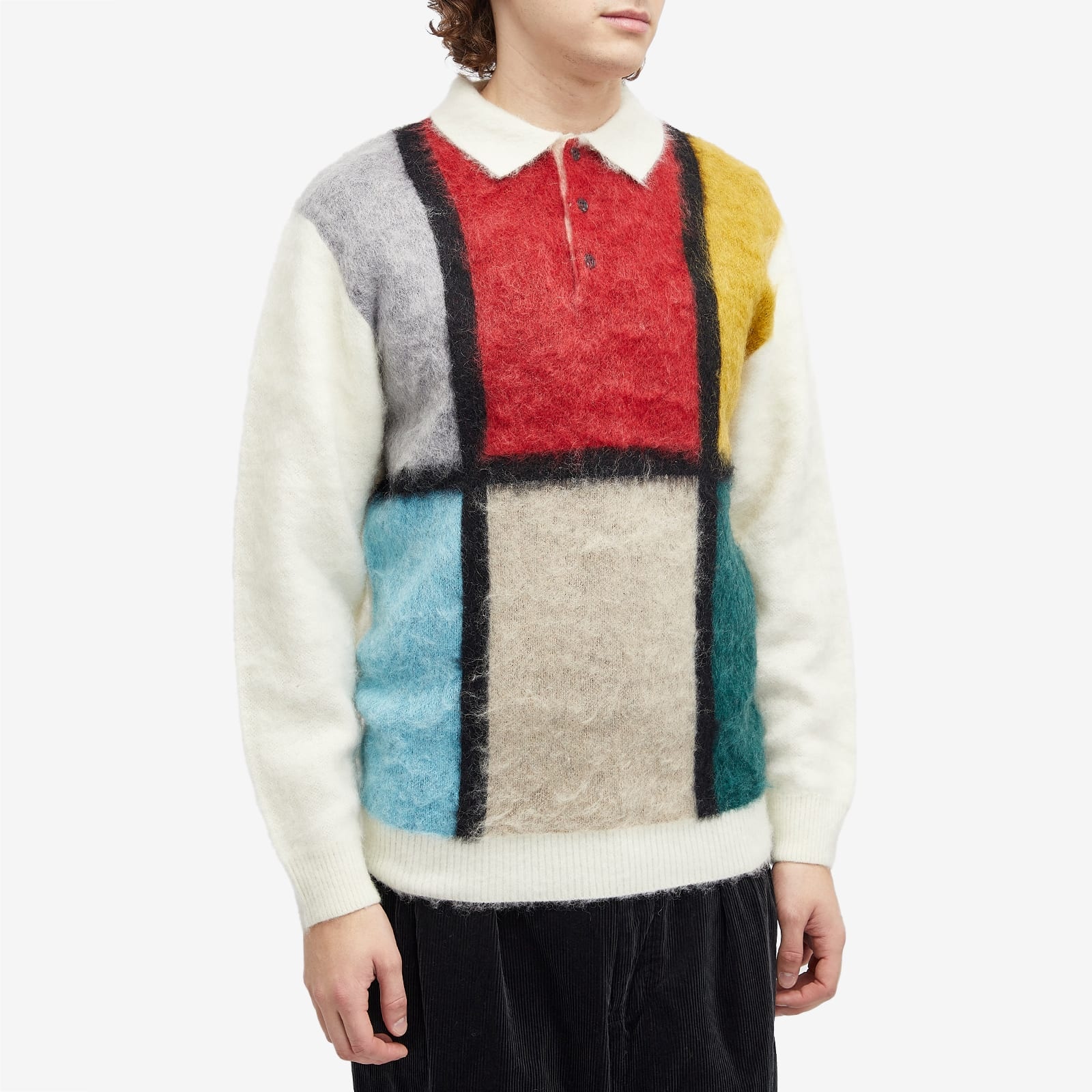 Beams Plus Long Sleeve Colour Block Knit Polo - 2