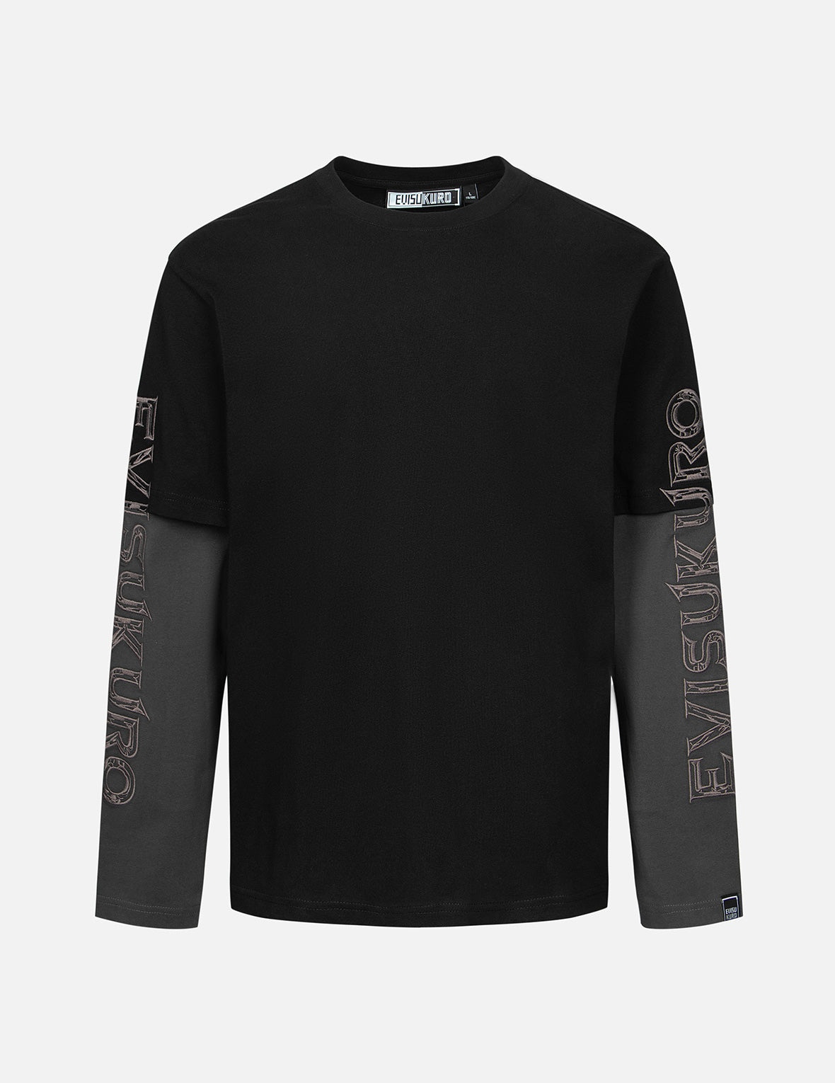 2-in-1 3D Logo Embroidery Loose Fit Long Sleeve T-shirt - 1