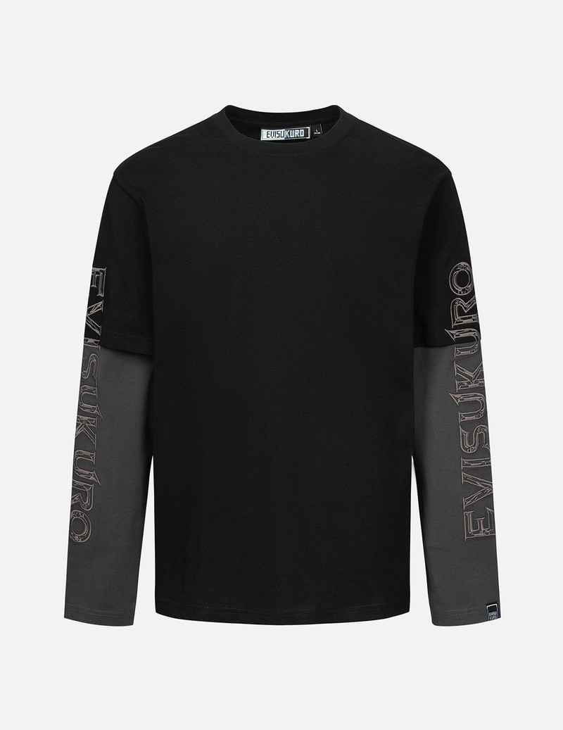 2-in-1 3D Logo Embroidery Loose Fit Long Sleeve T-shirt 1