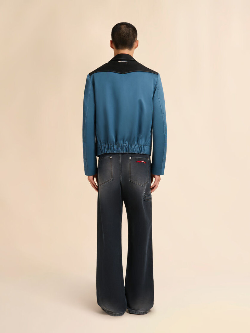 BLUE WATER-REPELLENT GABARDINE JACKET WITH CONTRAST YOKES 3