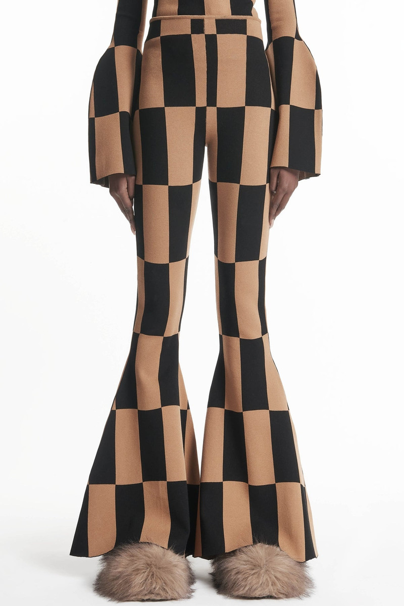 A.W.A.K.E. MODE KNIT CHECK TOP BROWN BLACK outlook