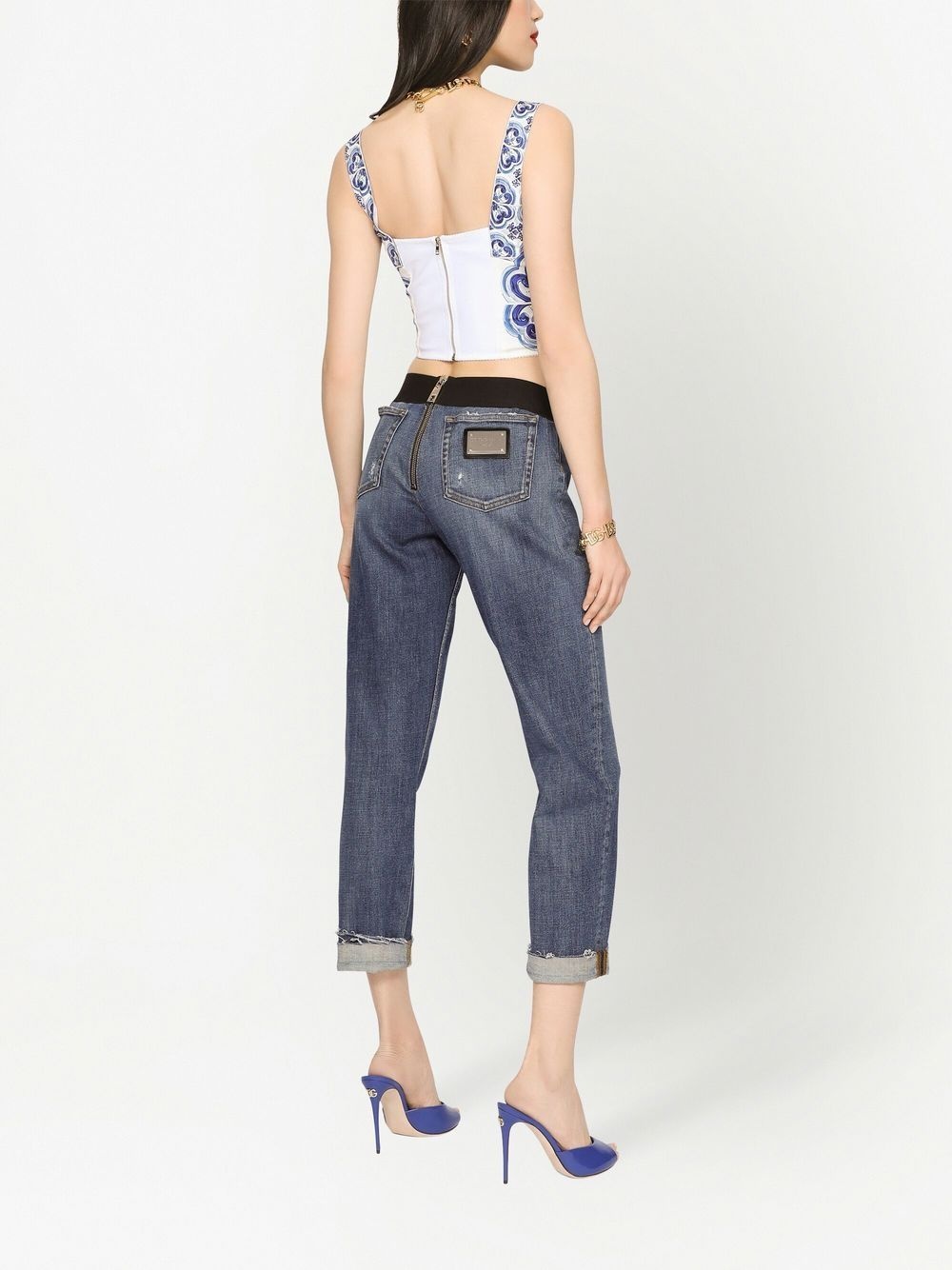 Majolica-print bustier cropped top - 4