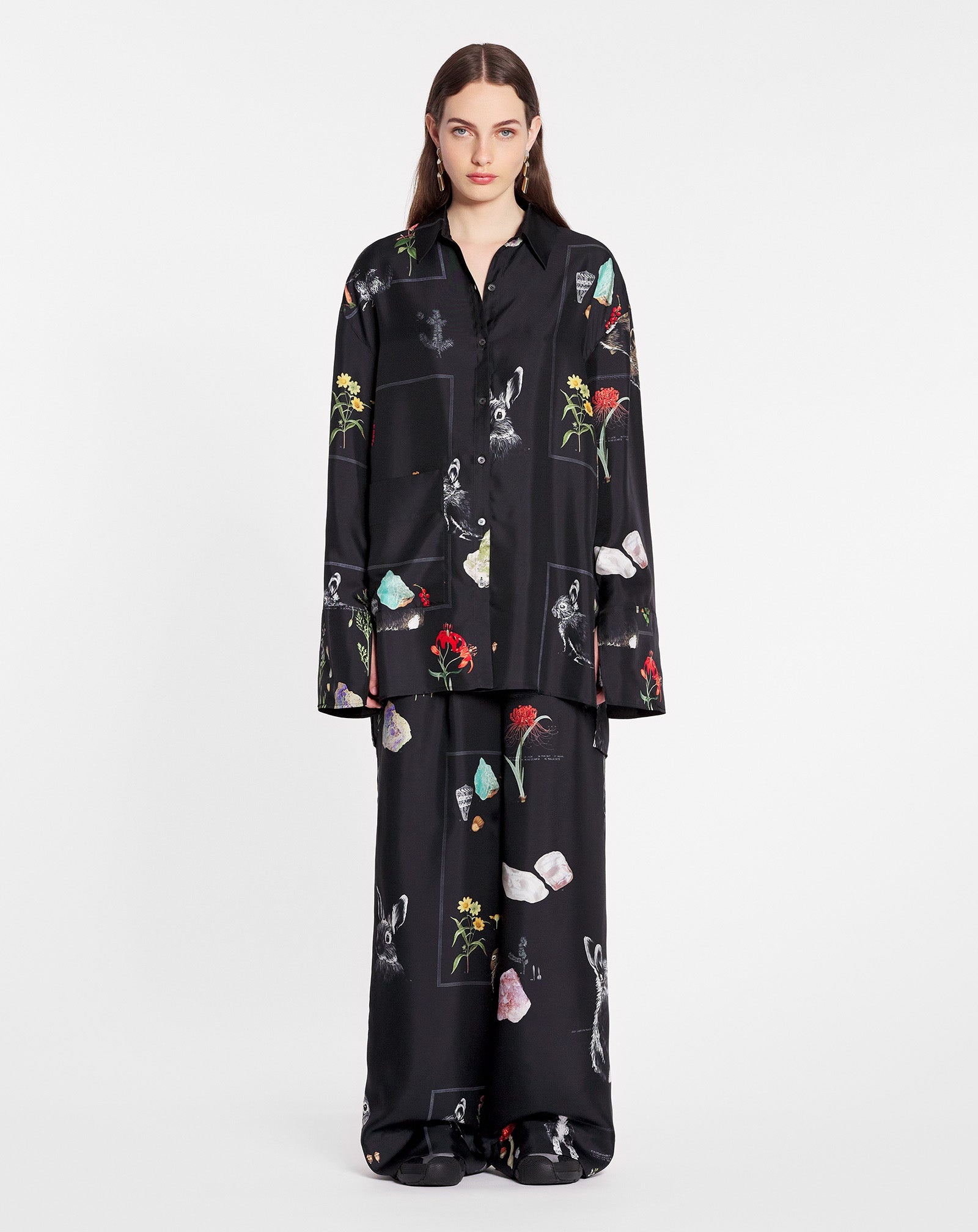BOTANICAL PRINT LONG SLEEVE OVERSIZED RELAXED SHIRT - 2