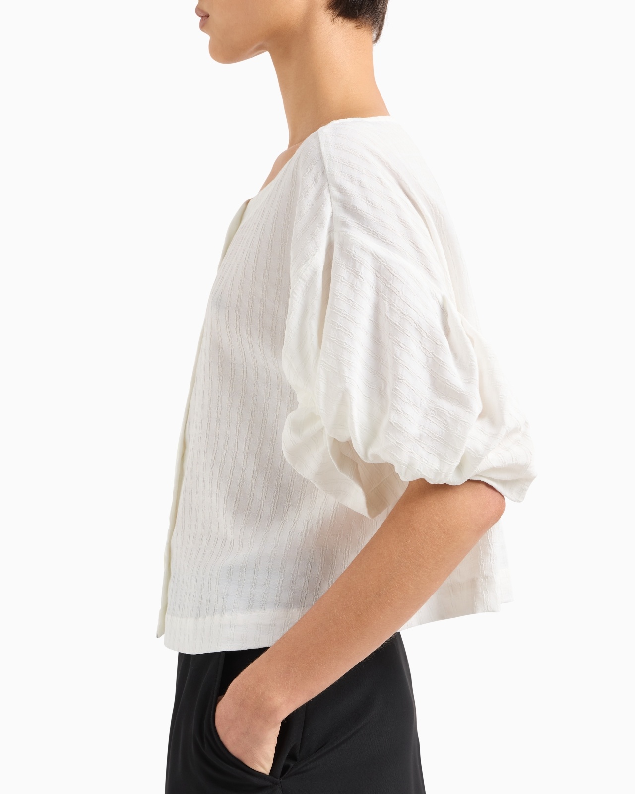 SHIRT JACKET WITH CHECK MOTIF TWISTED SLEEVES - 5