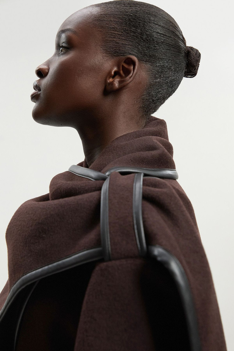 KAREN MILLEN Brushed Wool Pu Mix Scarf Neck Belted Tailored Maxi Coat outlook