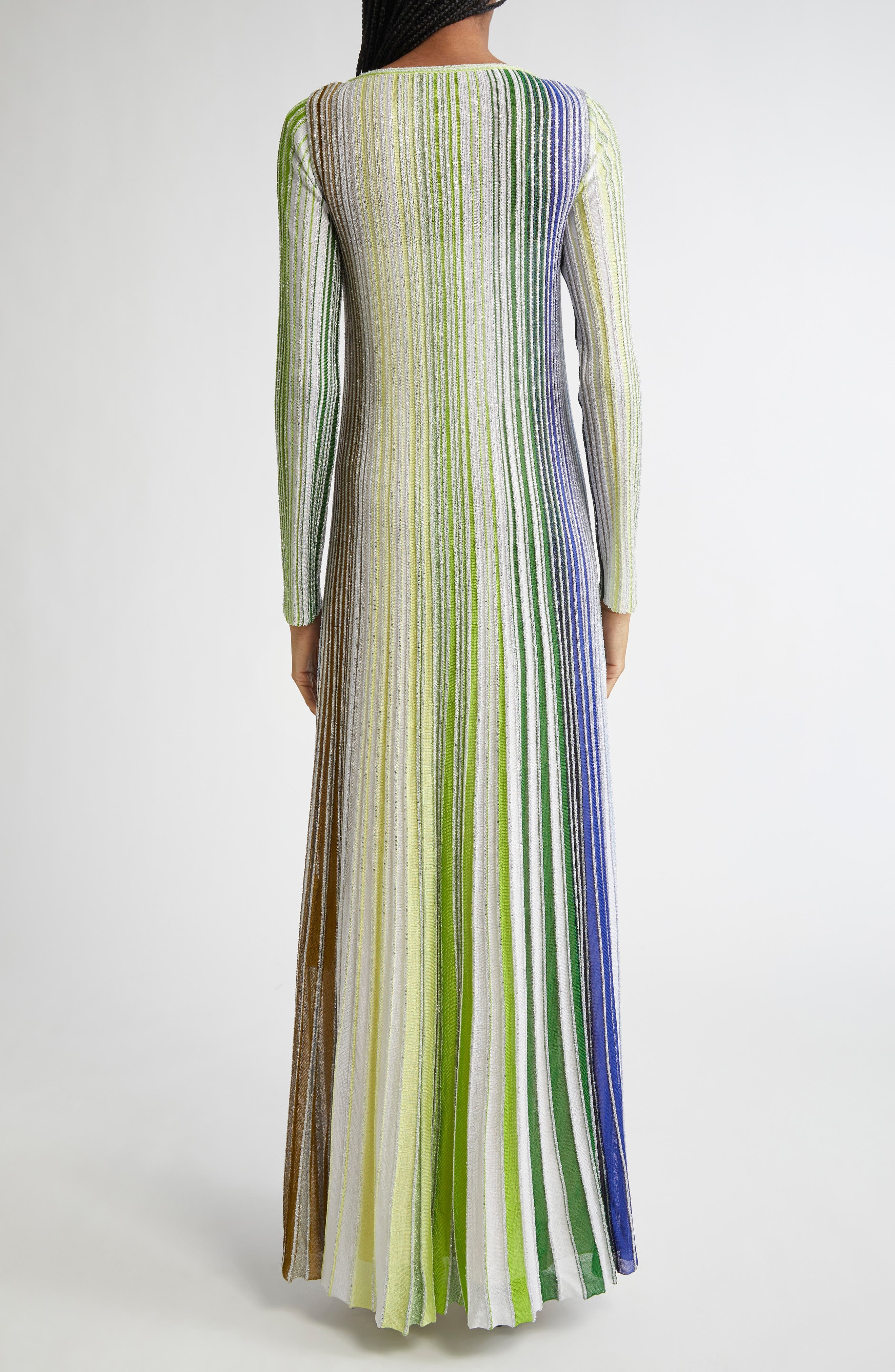 Missoni Metallic Stripe Sequin Long Sleeve Sweater Dress in Green/White/Blue at Nordstrom - 2
