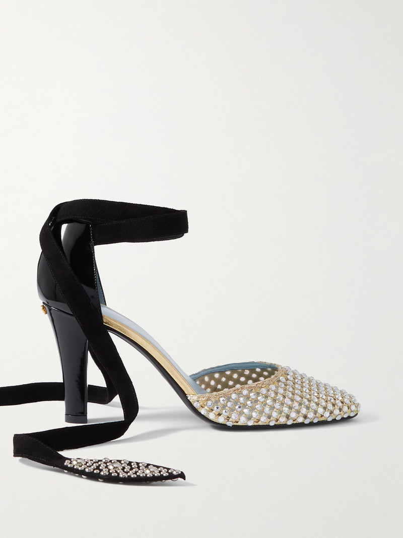 85 Suede-trimmed Embellished Metallic Mesh And Patent-leather Pumps - 1