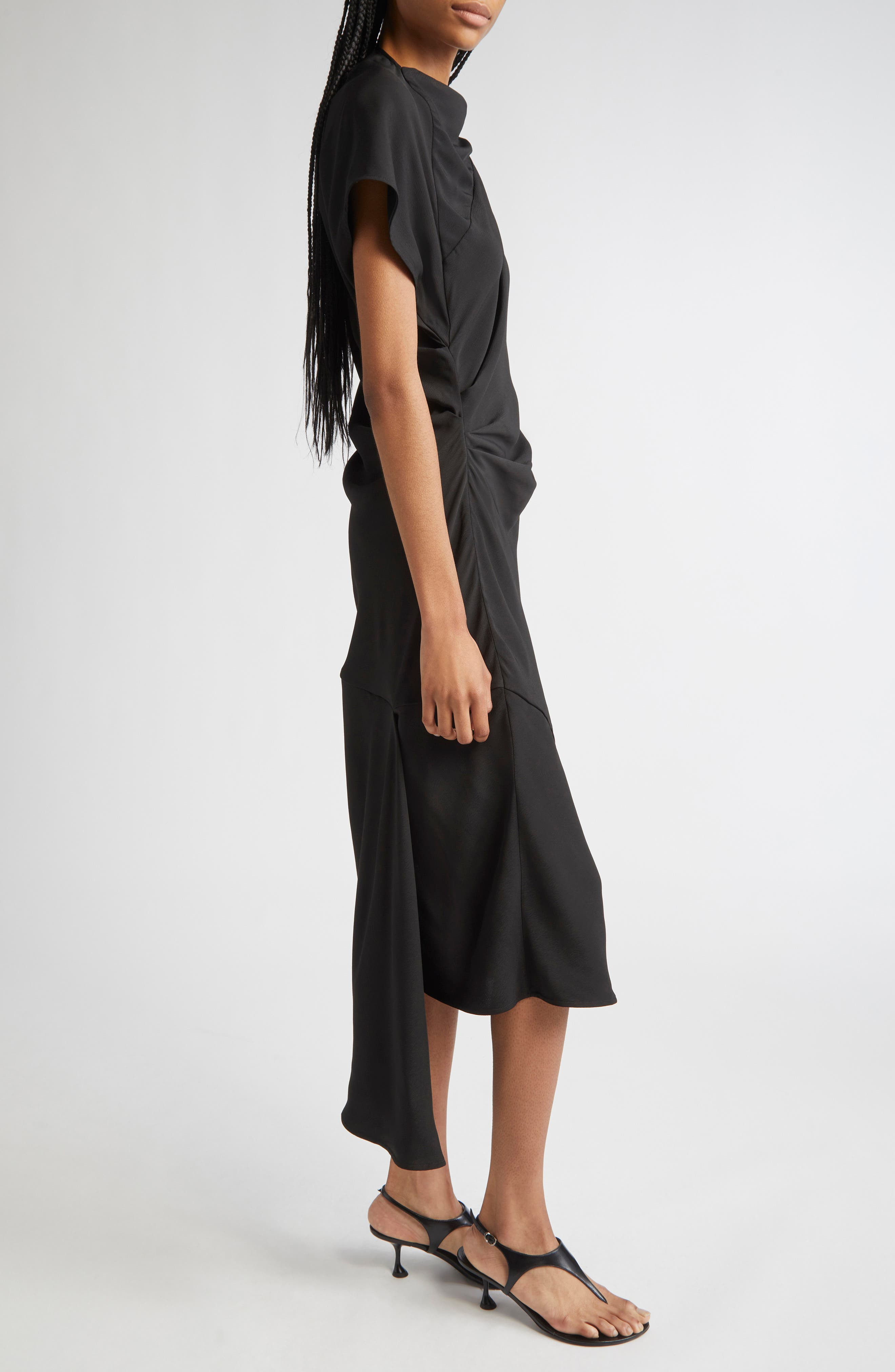 Proenza Schouler Hallie Hammered Viscose Asymmetric Hem Dress in Black at Nordstrom - 3
