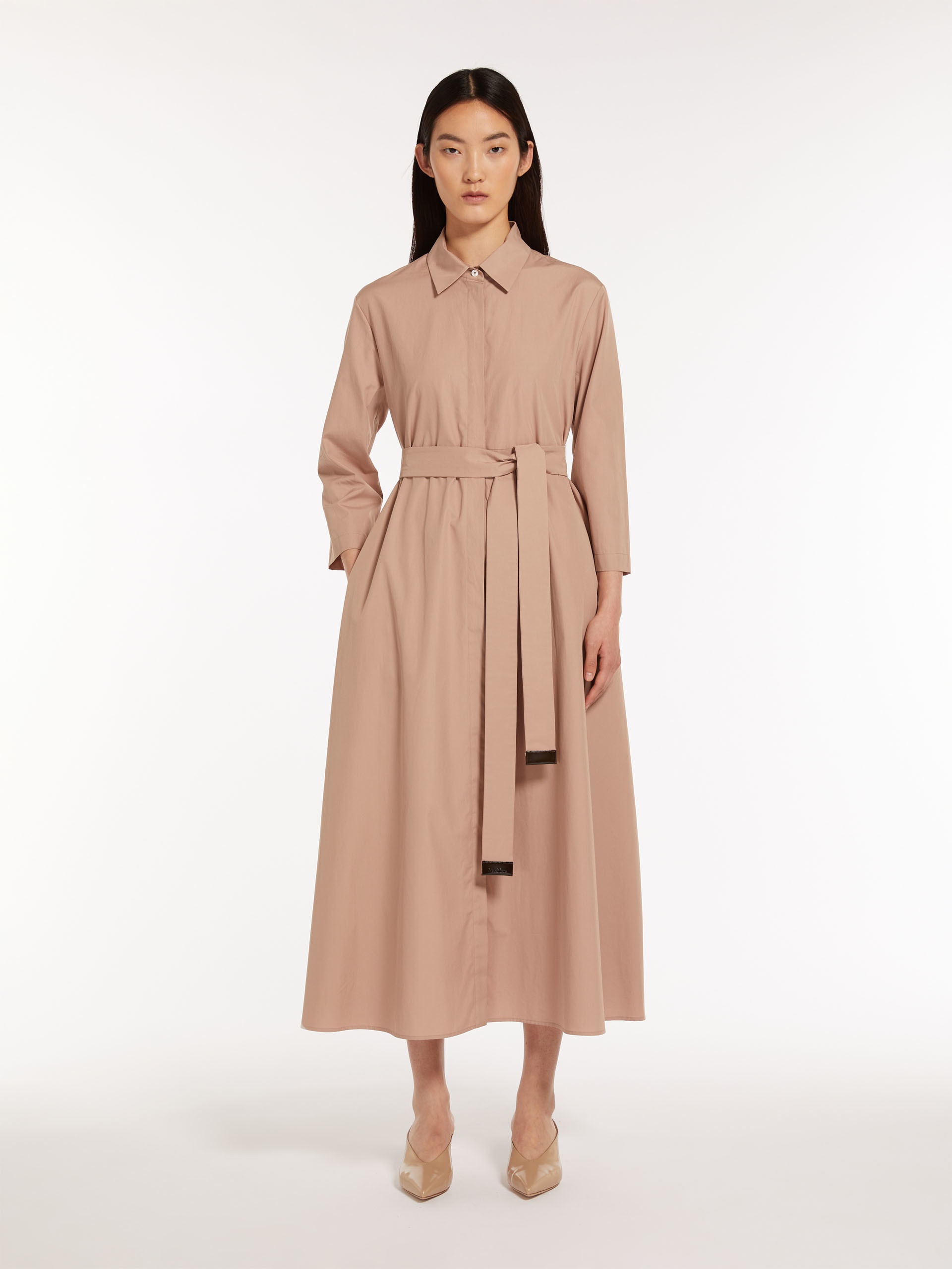 ワンピース S MAX MARA MUD POPLIN OLIMPIA SHIRT DRESS Max Mara Olimpia Cotton Poplin Midi Shirt Dress In Chestnut