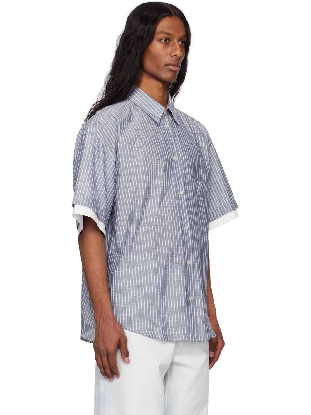 Navy Double Short Sleeve Button Down Shirt - 2