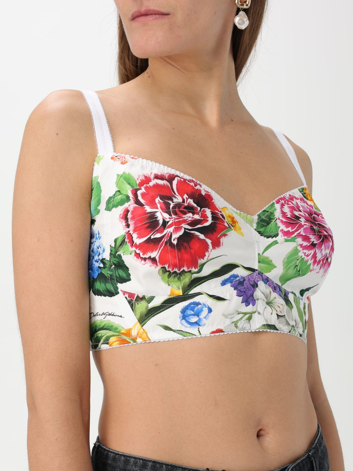 Dolce & Gabbana cropped cotton top with flower print - 5