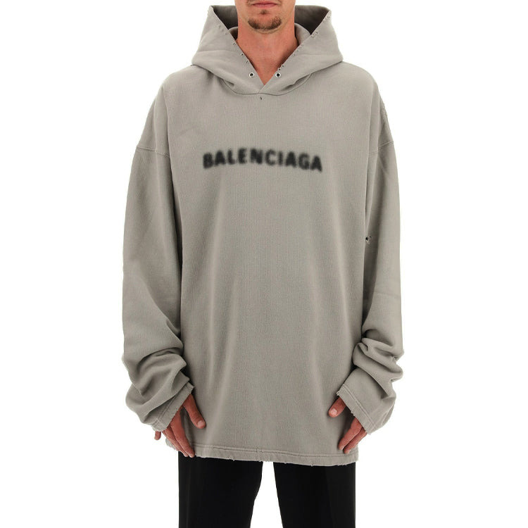 Balenciaga Blurred Logo Distress Hoodie 'Grey' 661711TKVD68174 - 3