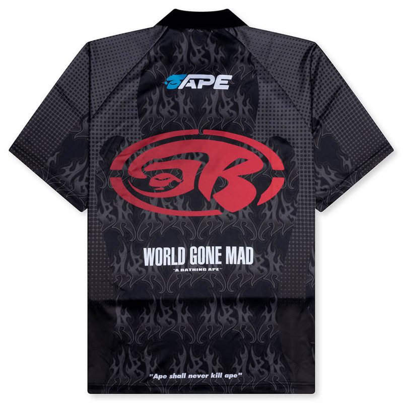 A BATHING APE® FLAME PATTERN OVERALL PRINT HALF ZIP RELAX FIT POLO SHIRT - BLACK outlook