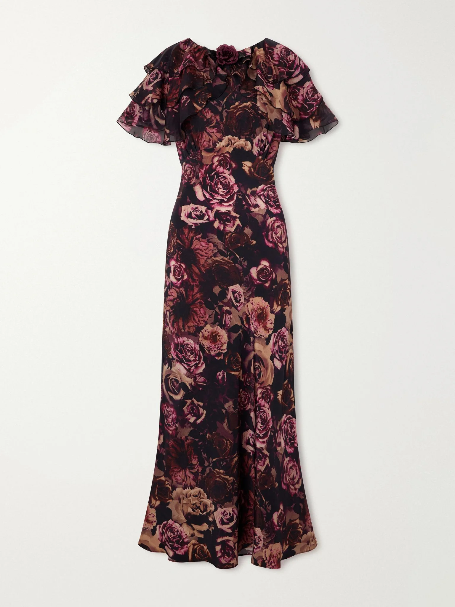 Ruffled cape-effect floral-print silk-chiffon maxi dress Multi - 1