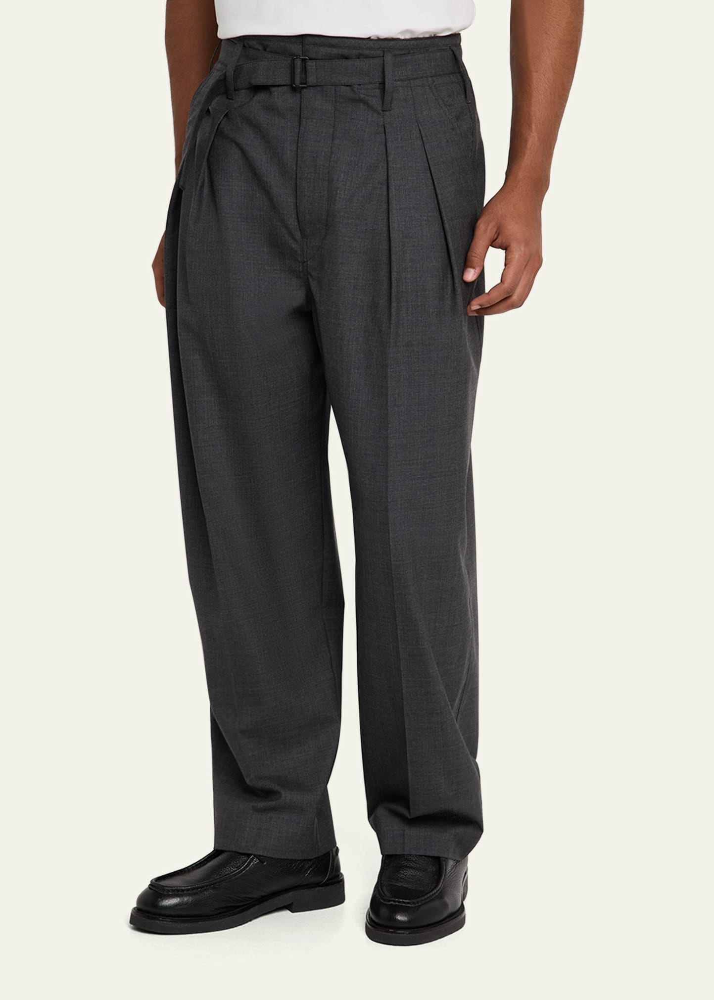 Men's Melange Belted Pleated Pants - 4