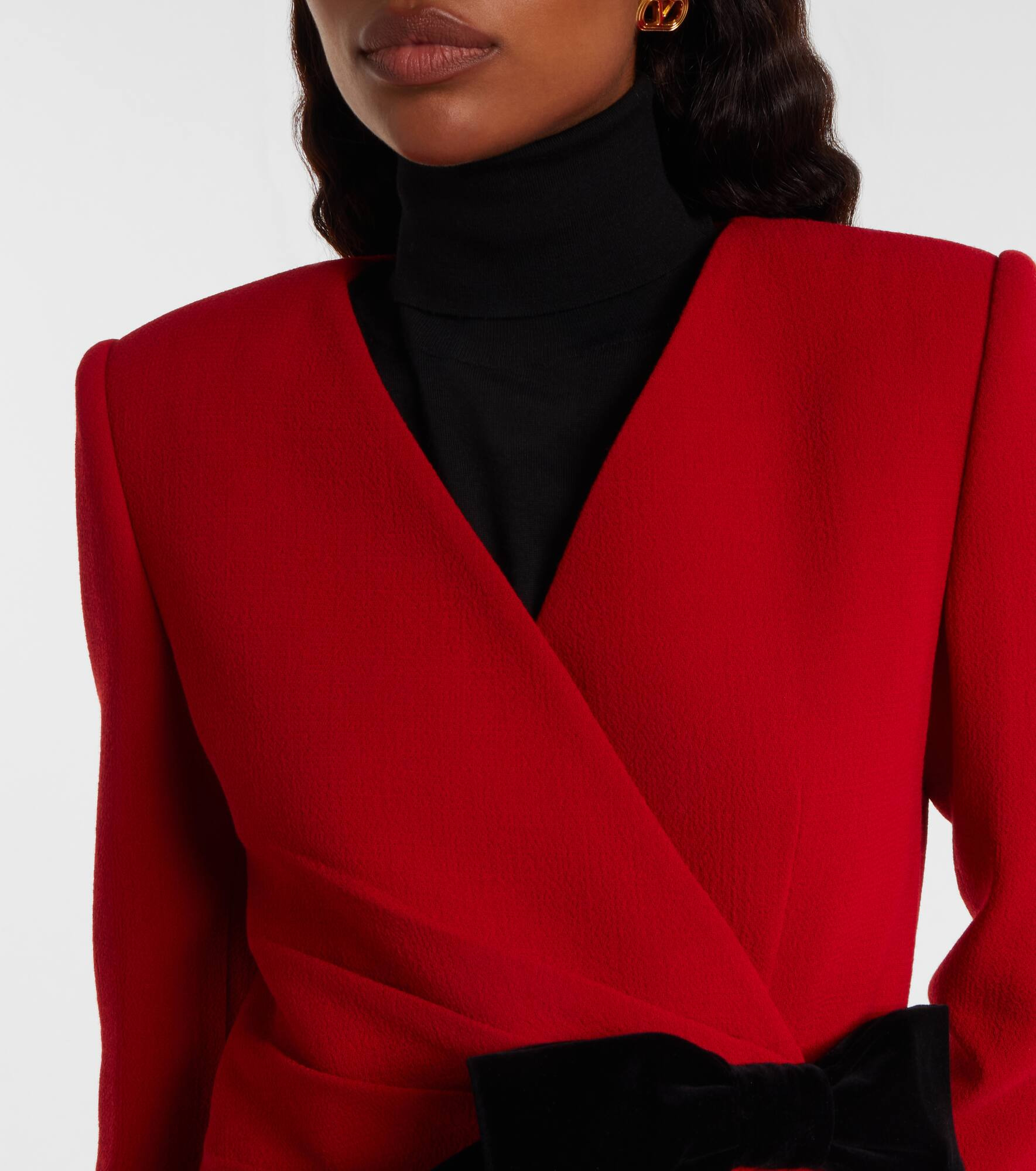 Bow-detail virgin wool jacket - 5