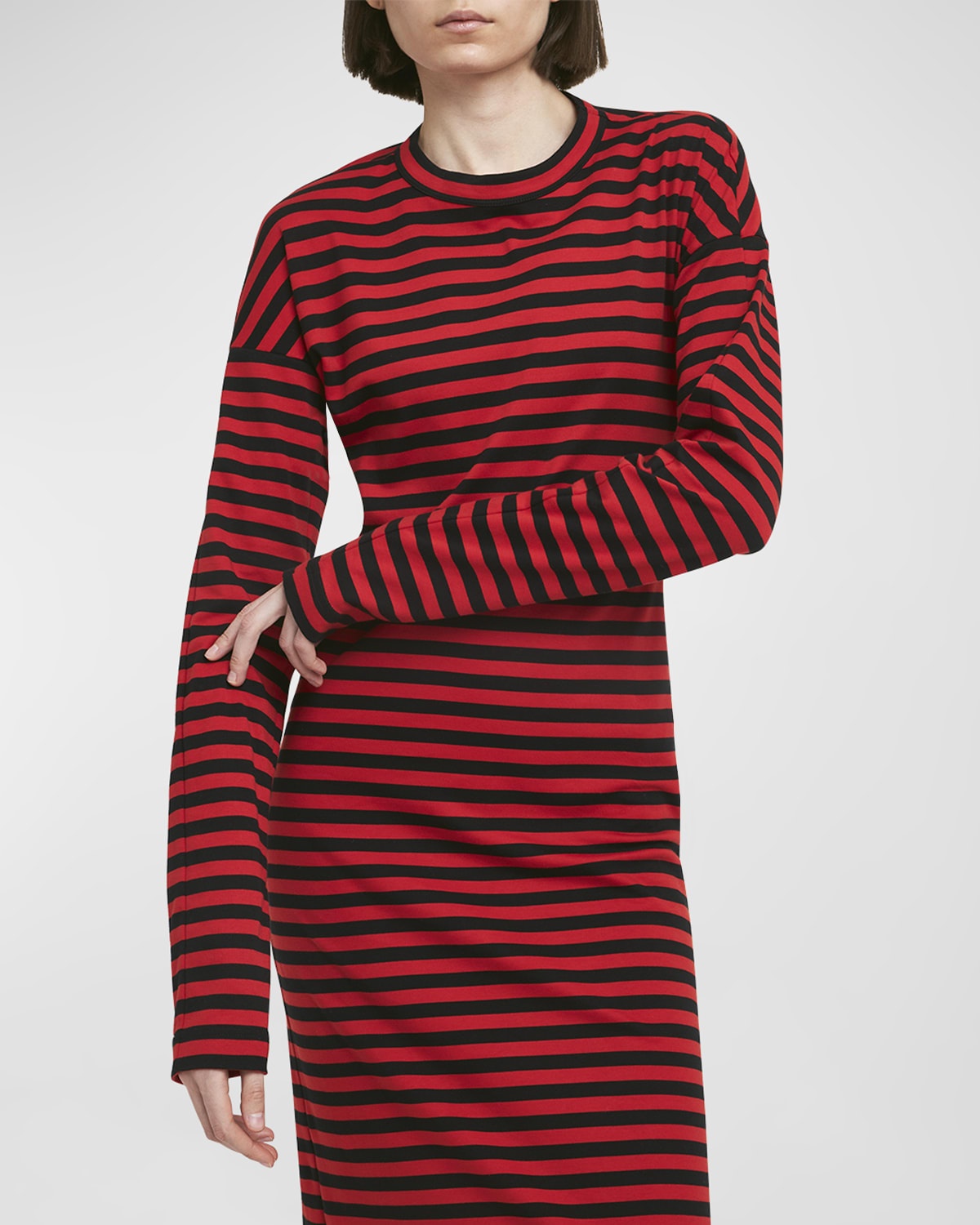 Striped Long-Sleeve Midi T-Shirt Dress - 7