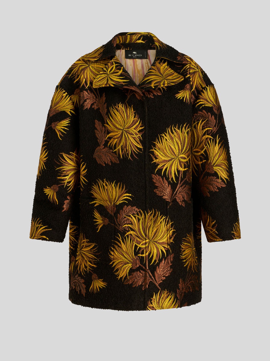 JACQUARD COAT WITH DAHLIAS - 1